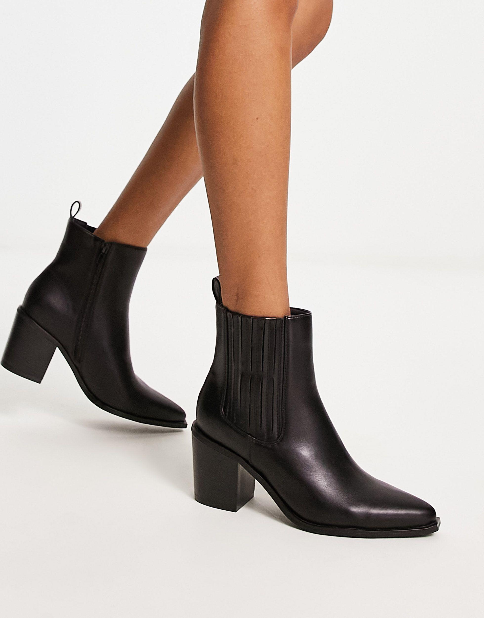 Glamorous Ankle Heeled Western Boots in Black | Lyst