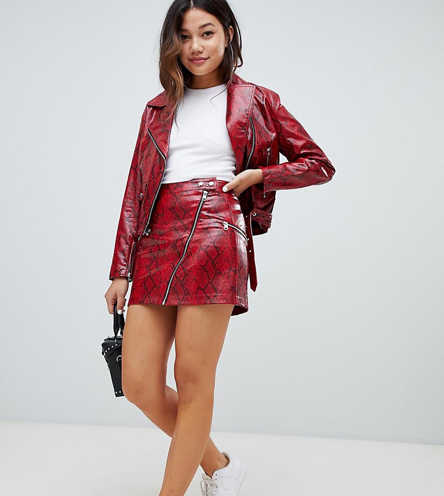 Bershka Two-piece Snake Print Pu Skirt With Zips in Red | Lyst