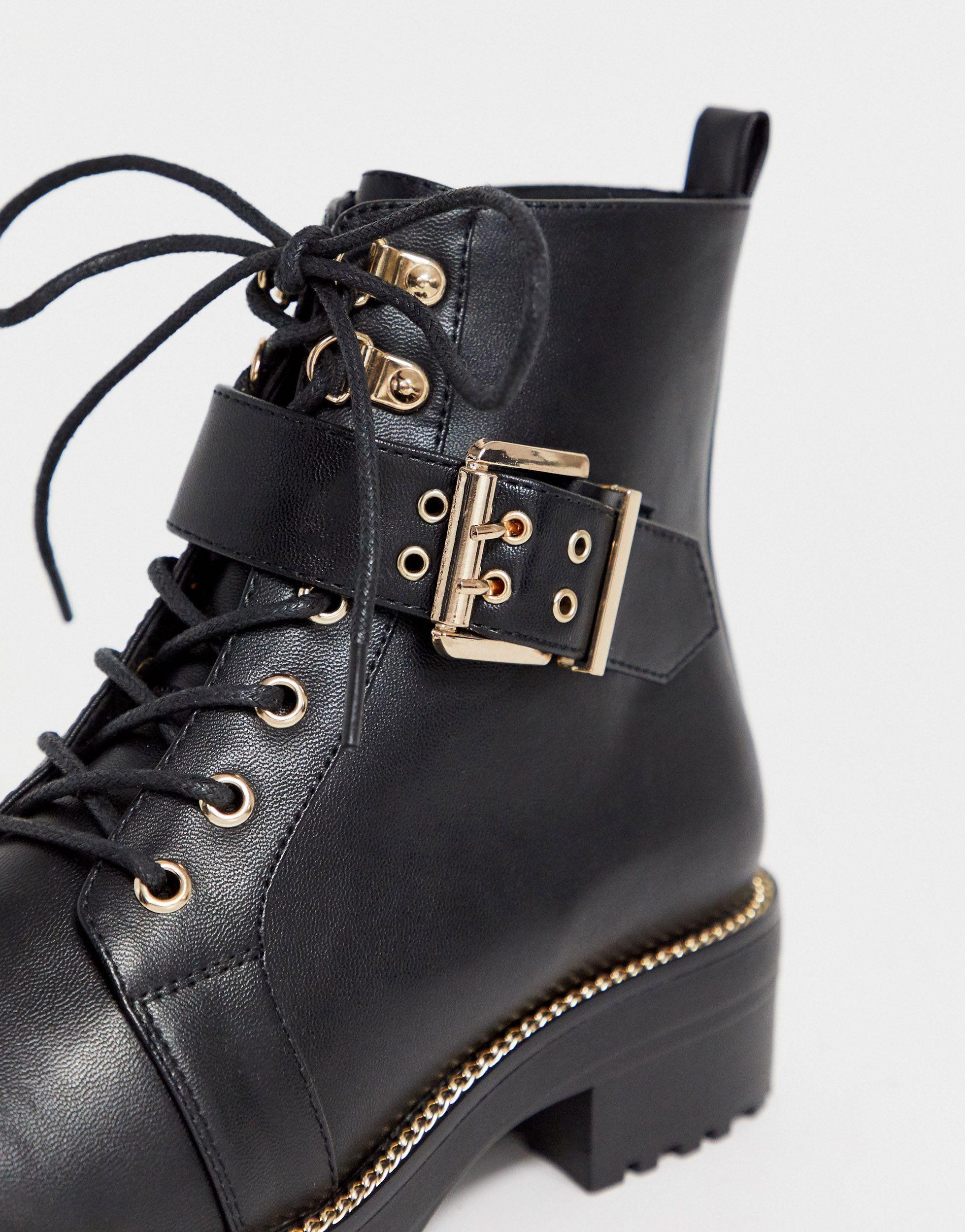 asos design armour chain lace up boots in black