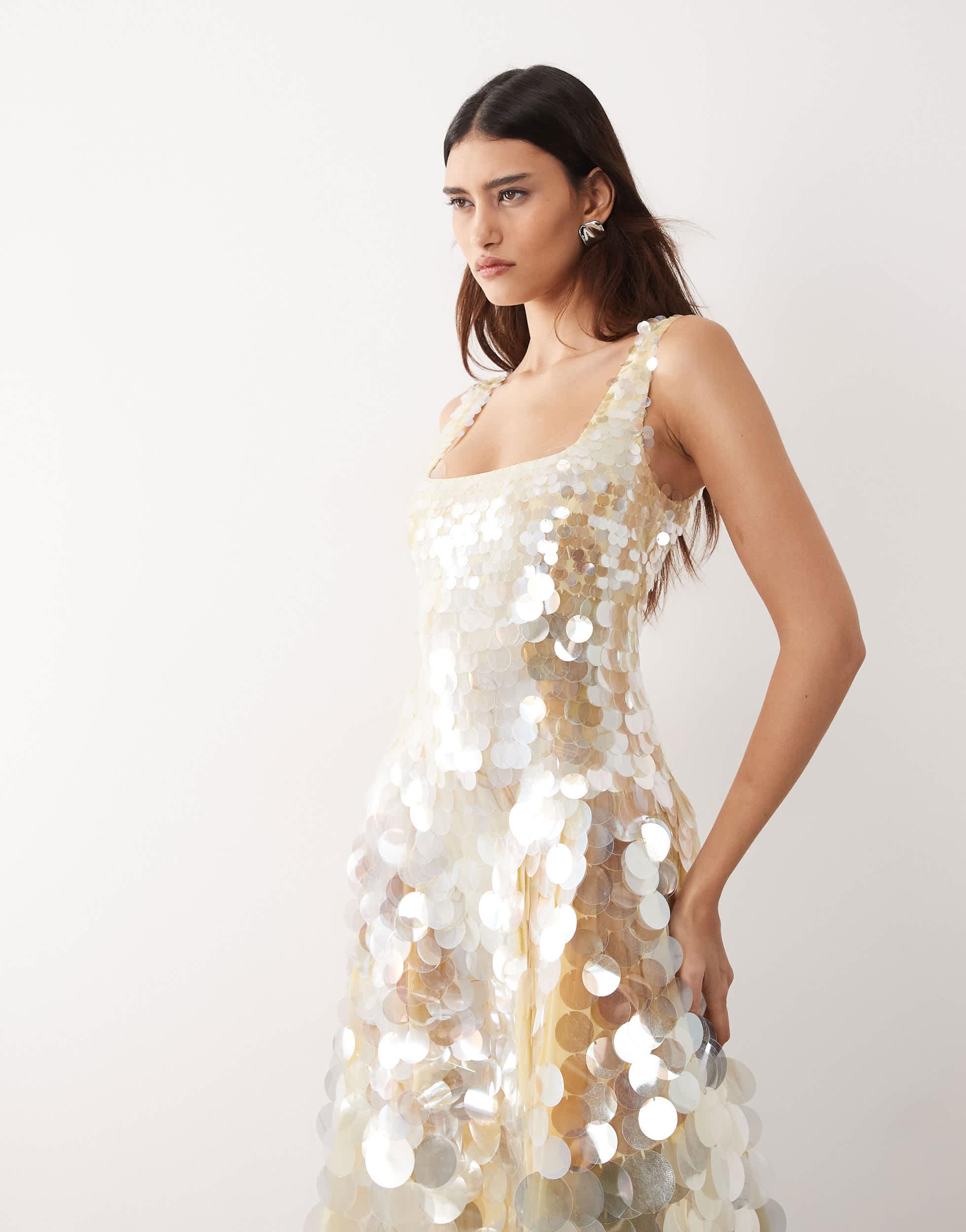 gold dress net a porter Malia Bodycon Dress in Speckle Disc Sequin Black – motelrocks-com-us