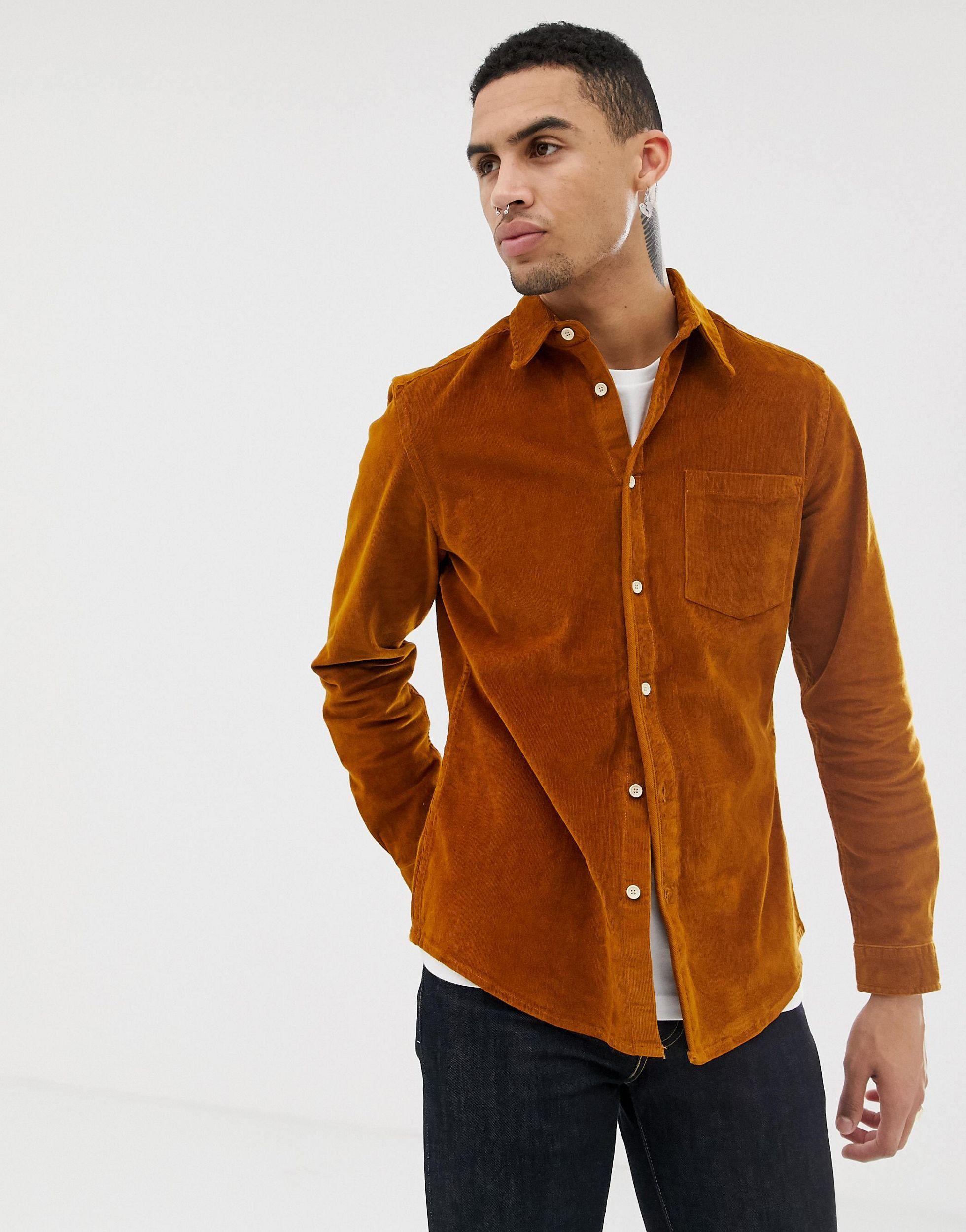 Chemise ajustée en velours côtelé - Moutarde ASOS pour homme | Lyst