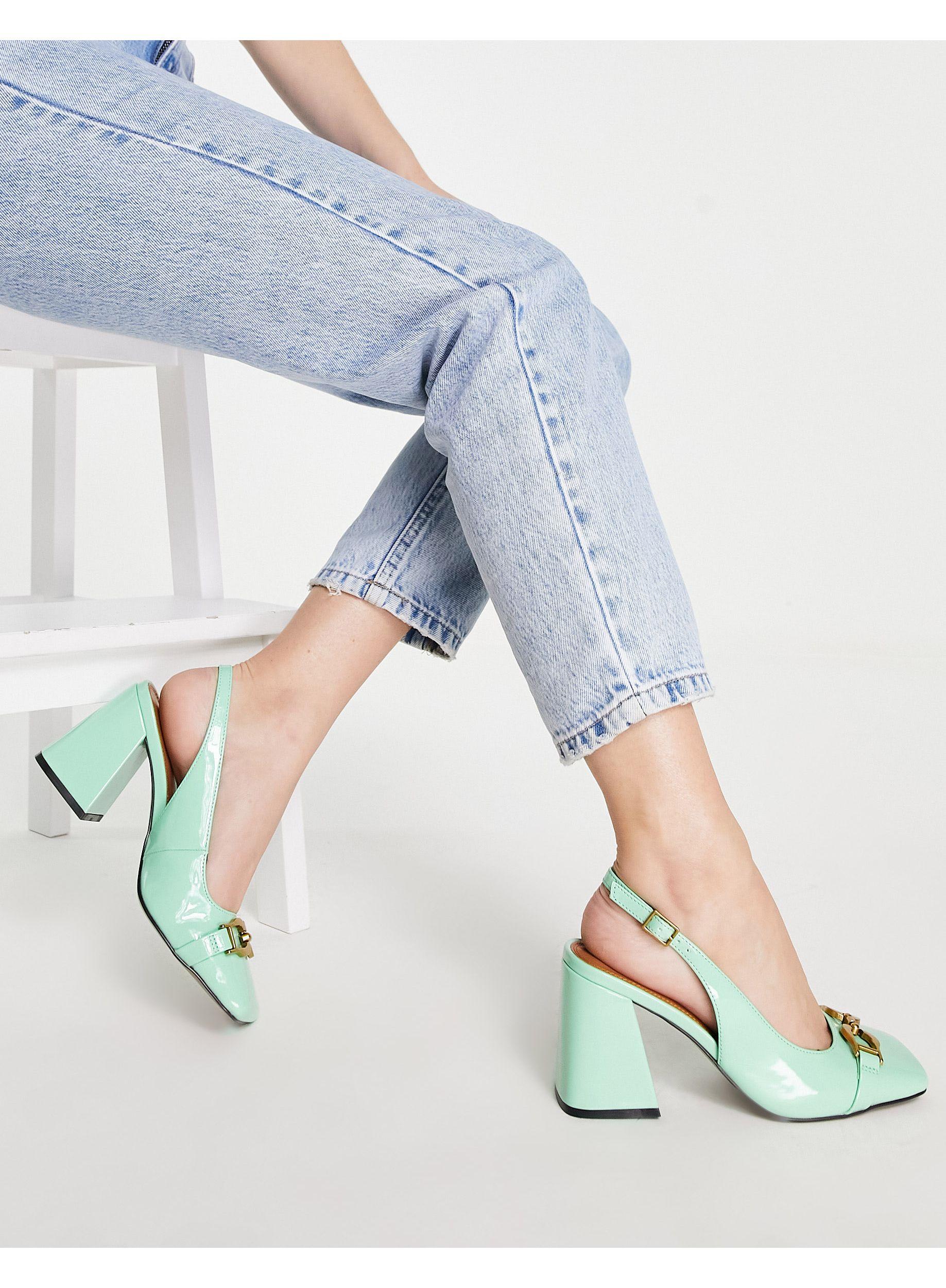 ASOS Stable Snaffle Detail Slingback Heeled Shoes in Blue | Lyst