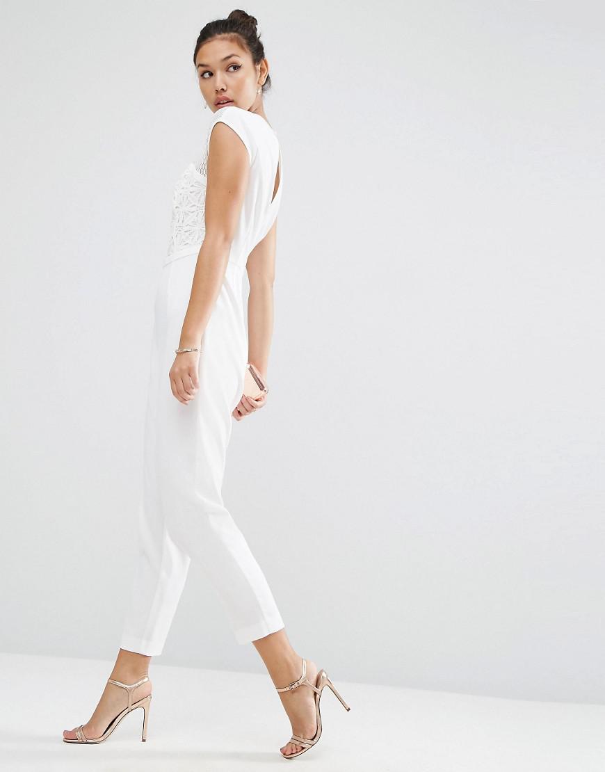 Asos Synthetic Premium Jumpsuit With Embroidered Panels In White Lyst
