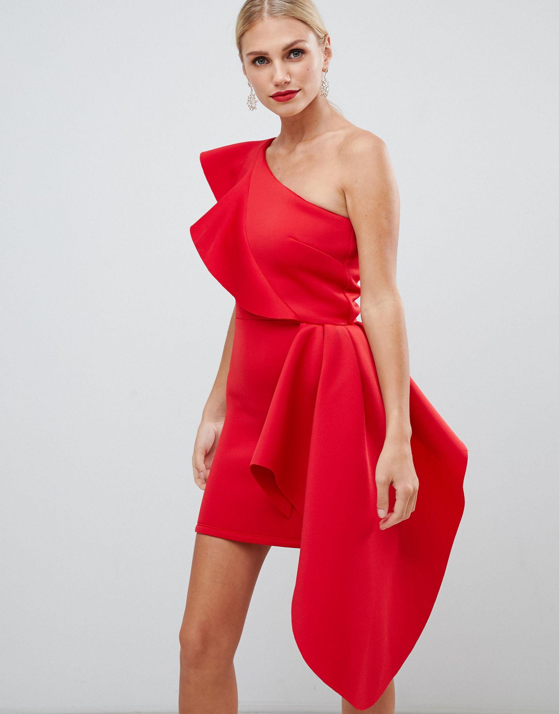 One Shoulder Frill Mini Dress ...