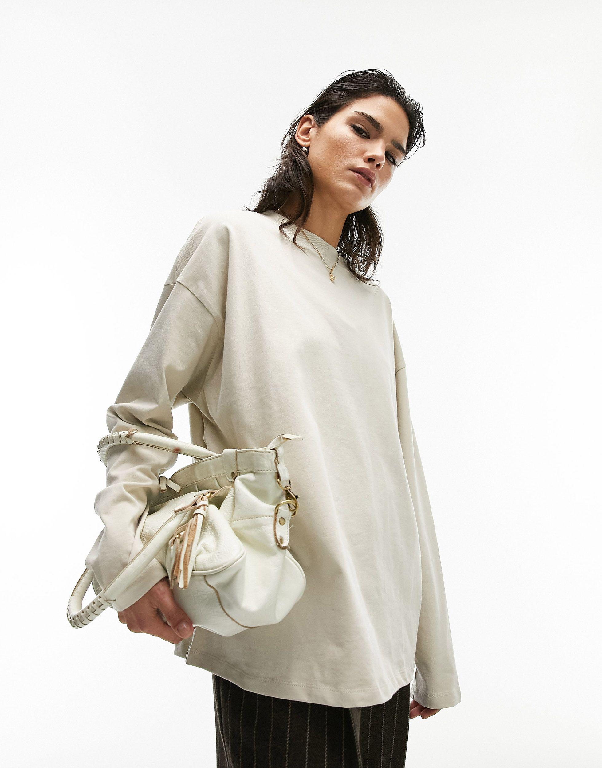 TOPSHOP Premium Basic Oversized Long Sleeve Skater Tee in White | Lyst