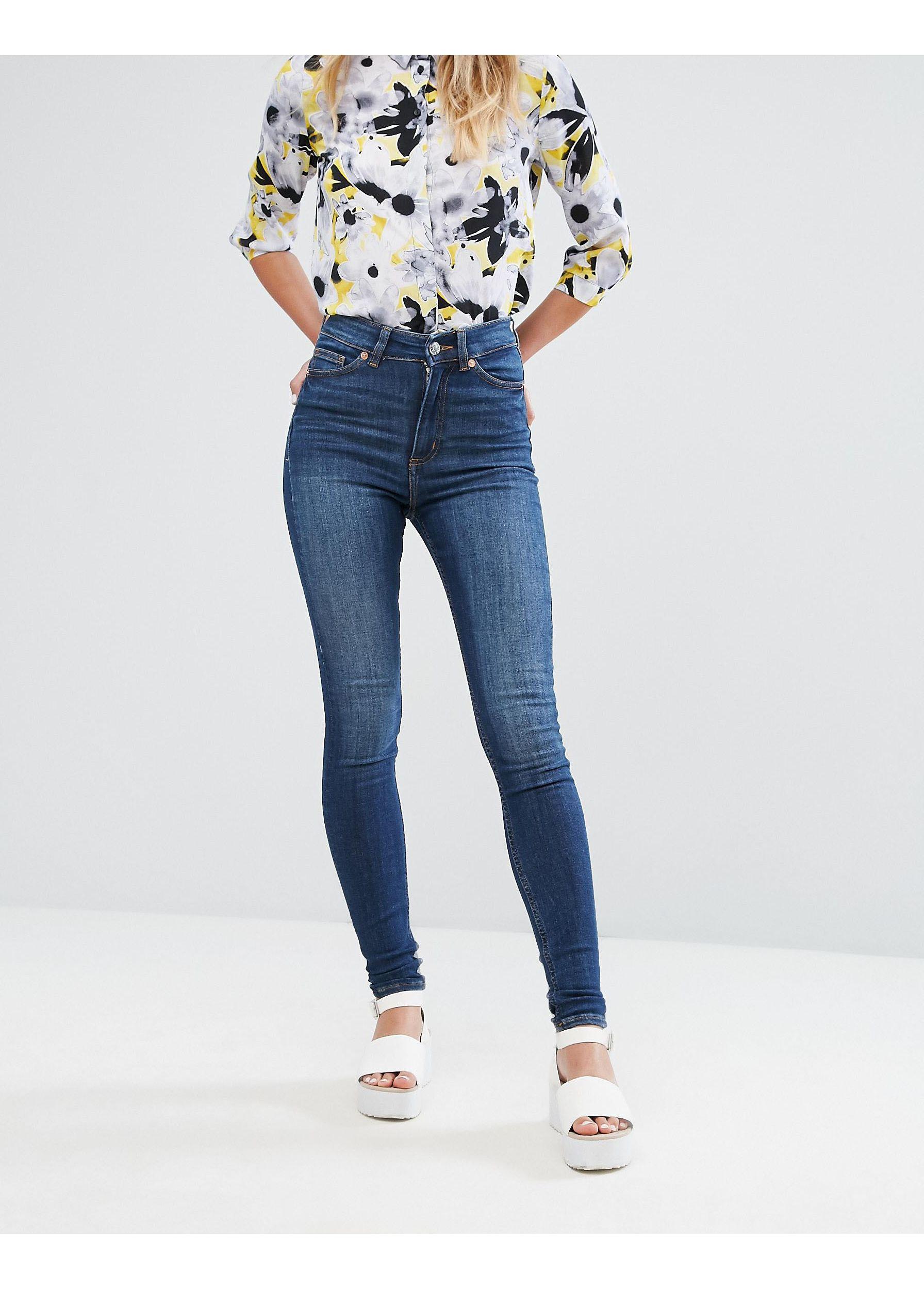 dark blue skinny high waisted jeans