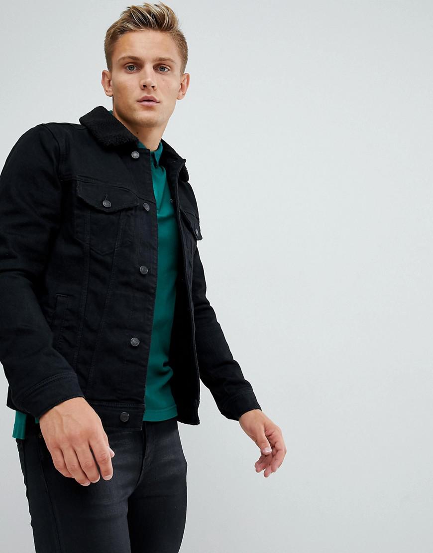 Hollister Fleece Lined Denim Trucker Jacket In Black Wash for Men - Lyst