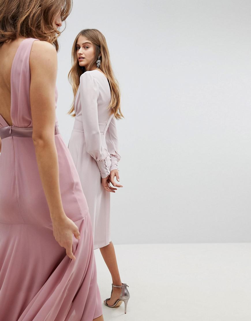 long sleeve midi bridesmaid dress