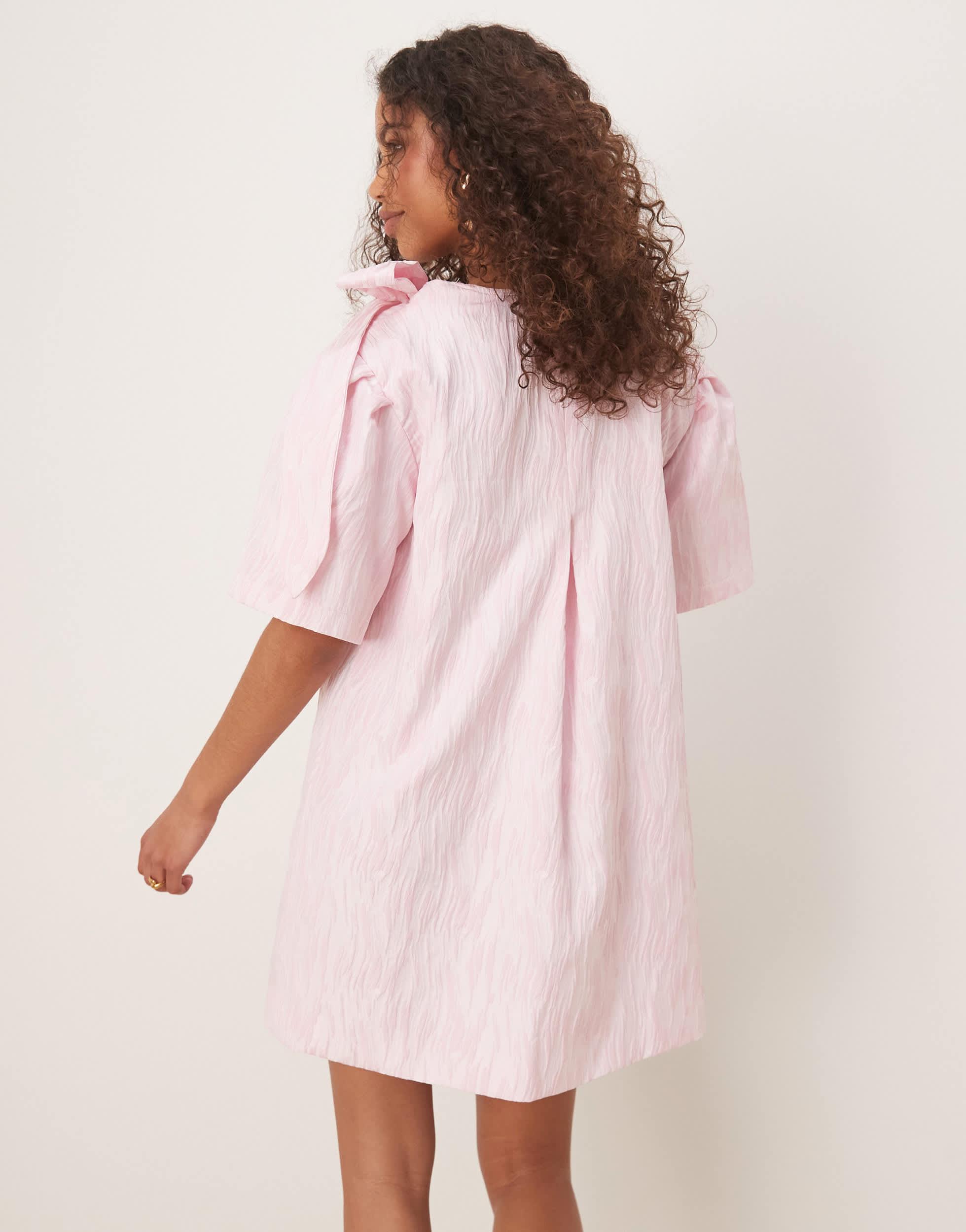 ghospell pink dress Ghospell Mariam Jacquard Mini Dress Baby Pink / Z