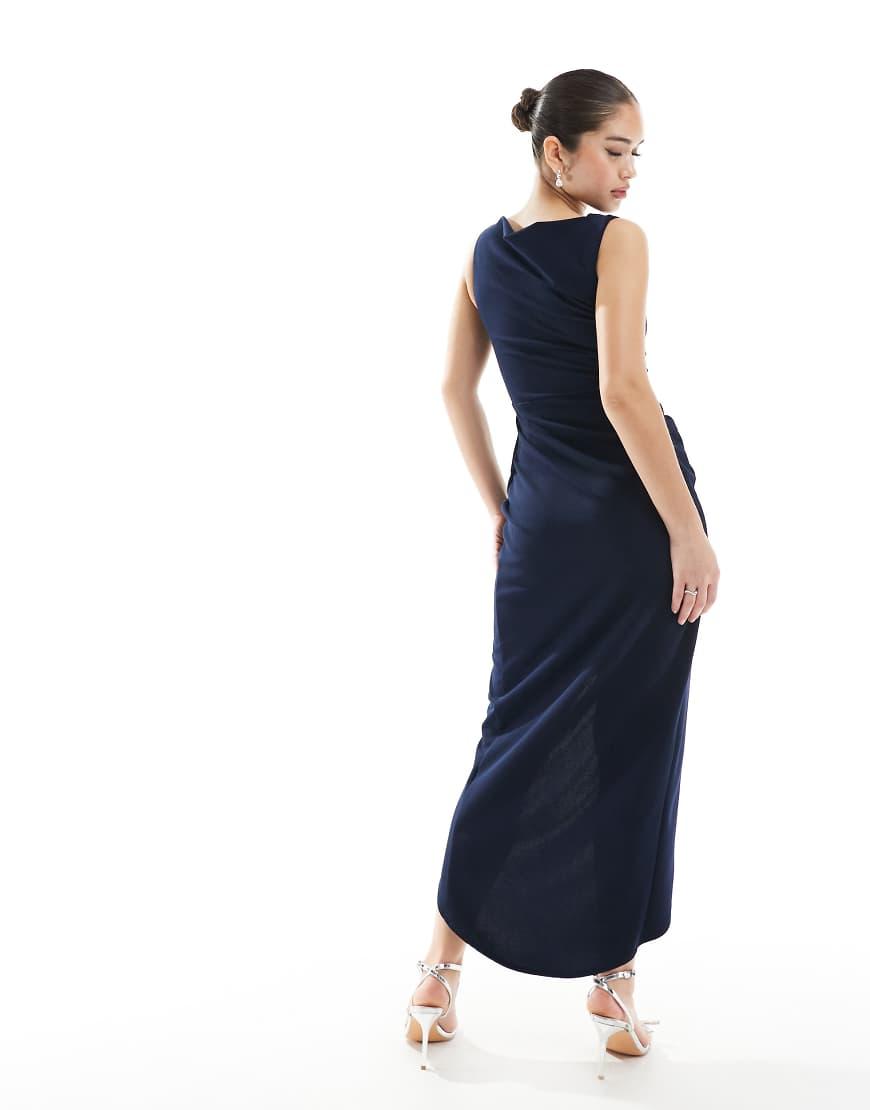 when in rome bridesmaid dress Navy Chiffon Feather Midi Dress – self-portrait main image 0