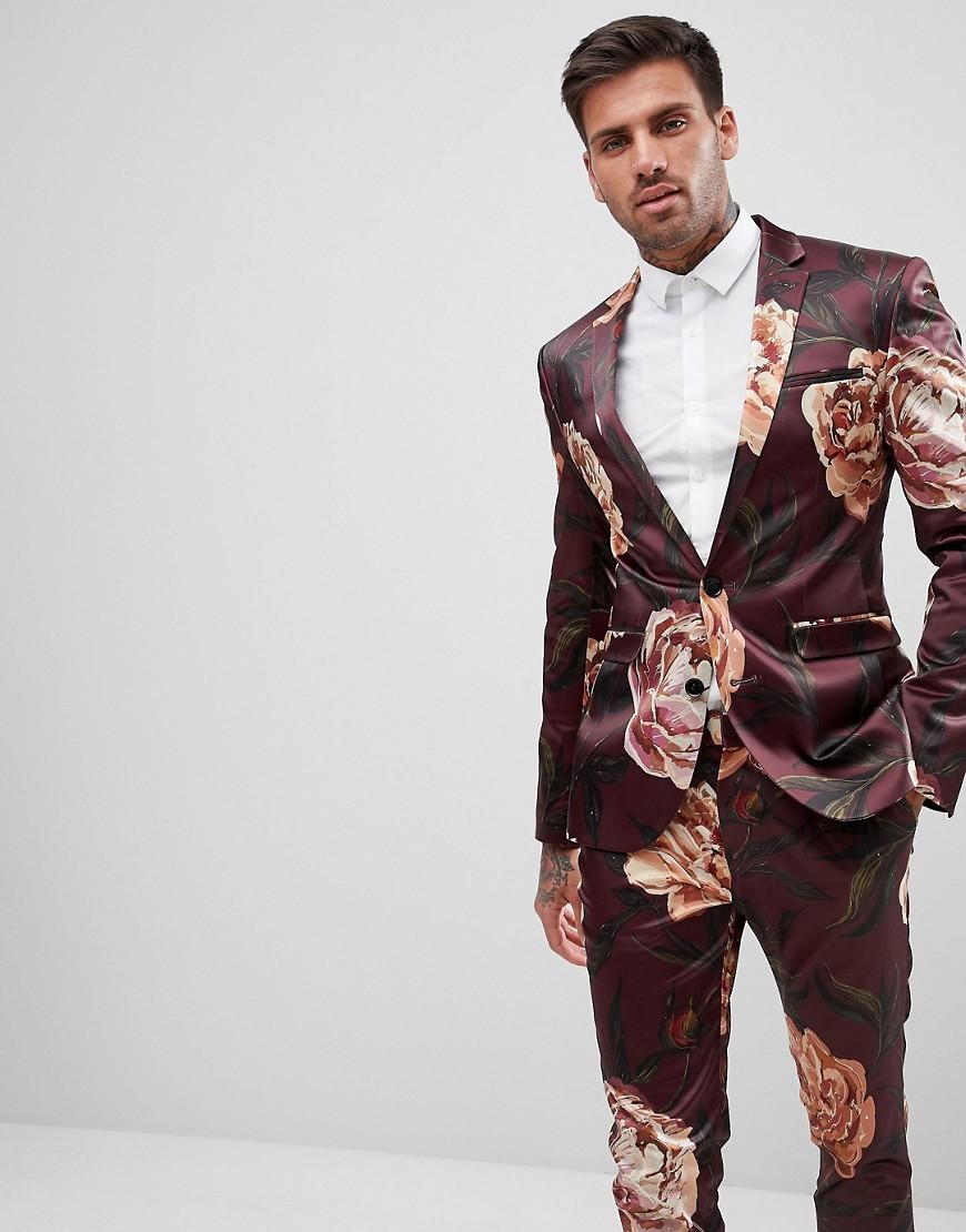 Veste de costume super slim en satin imprimé fleuri - Bordeaux ASOS pour  homme en coloris Rouge | Lyst
