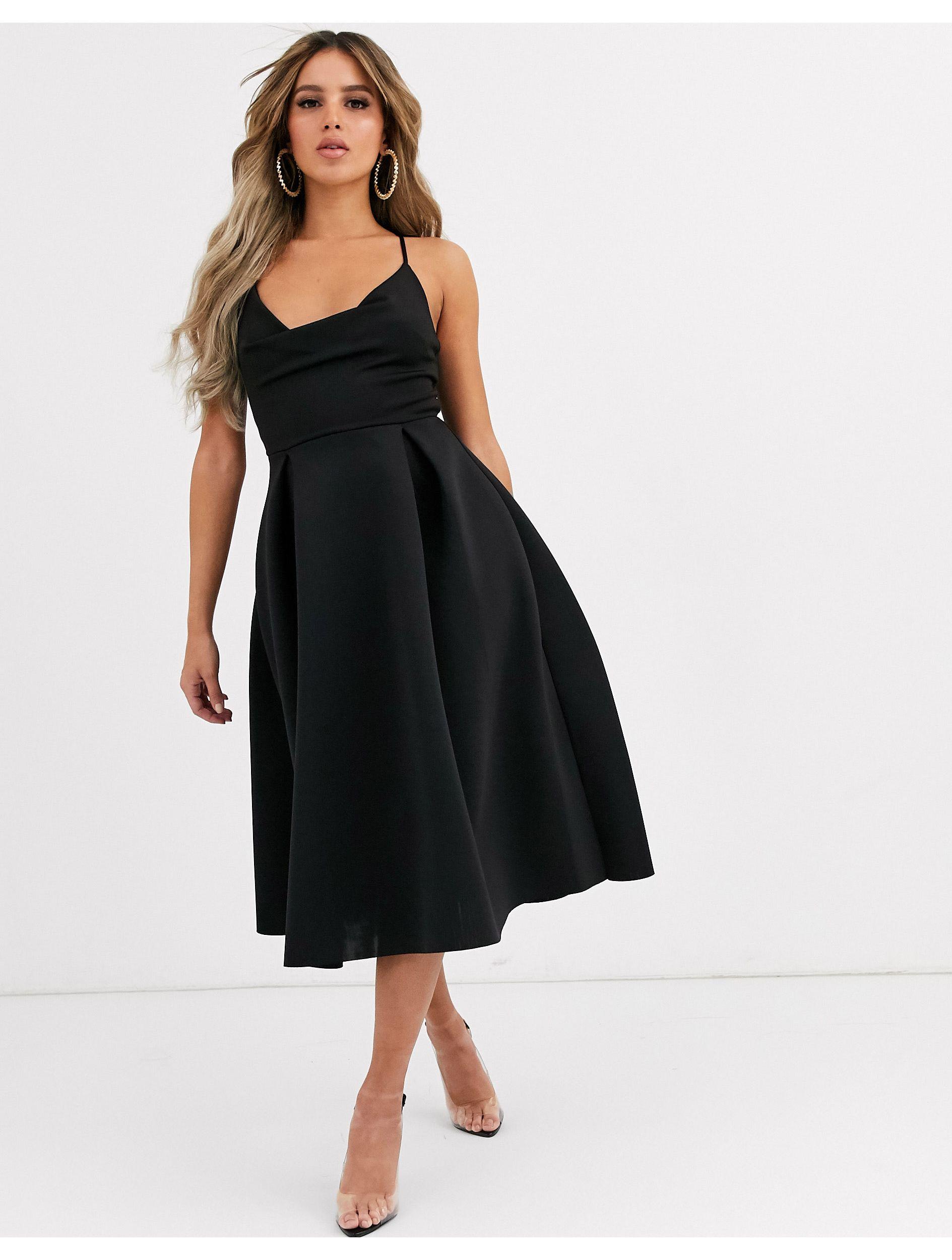 ASOS Synthetic Cowl Neck Cami Midi Prom Dress in Black - Lyst