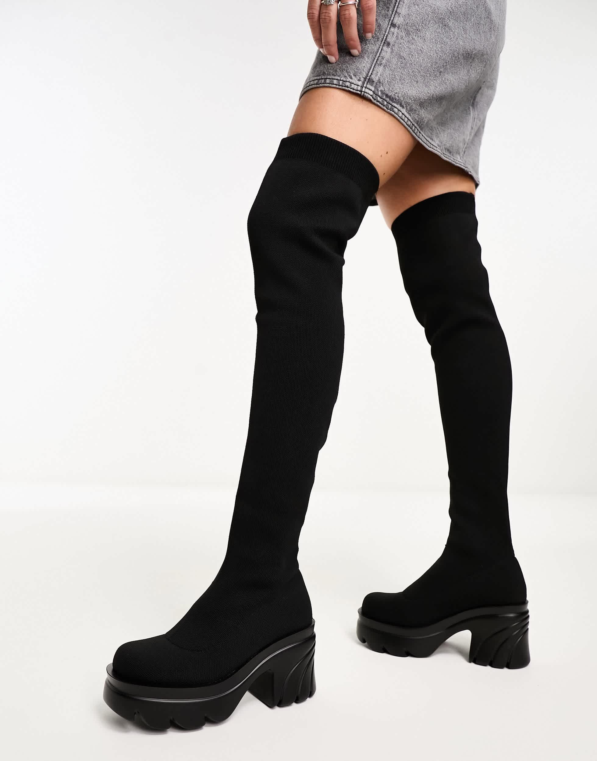 Pimkie Over The Knee Platform Boots in Black Lyst Australia