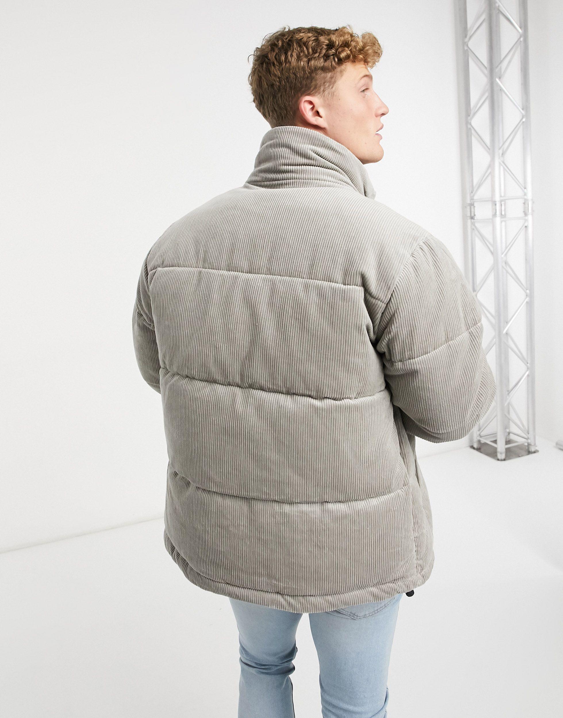 TOPMAN Corduroy Puffer in Gray for Men | Lyst