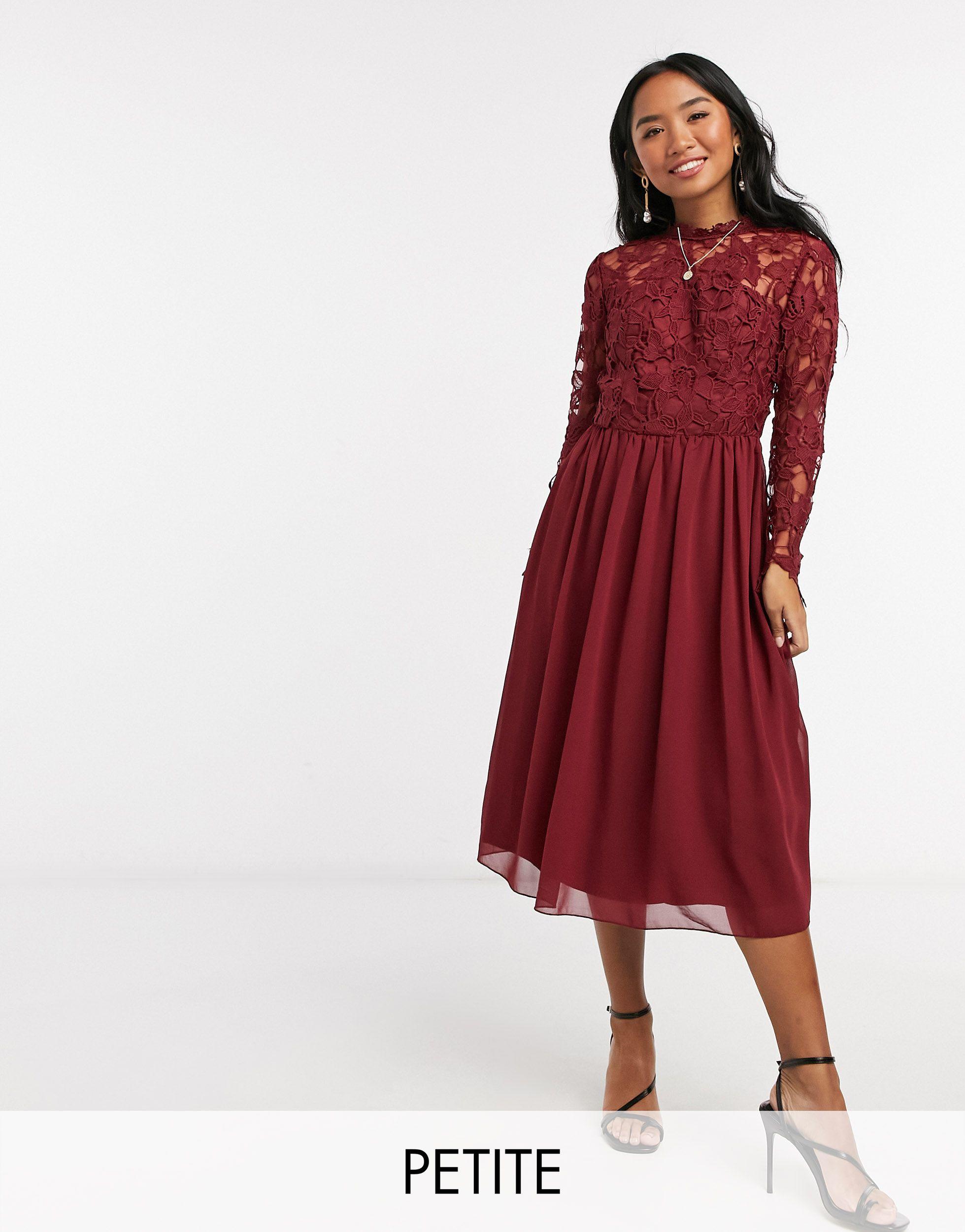 Chi Chi London Lace Long Sleeve Midi Dress in Burgundy (Red) | Lyst  Australia
