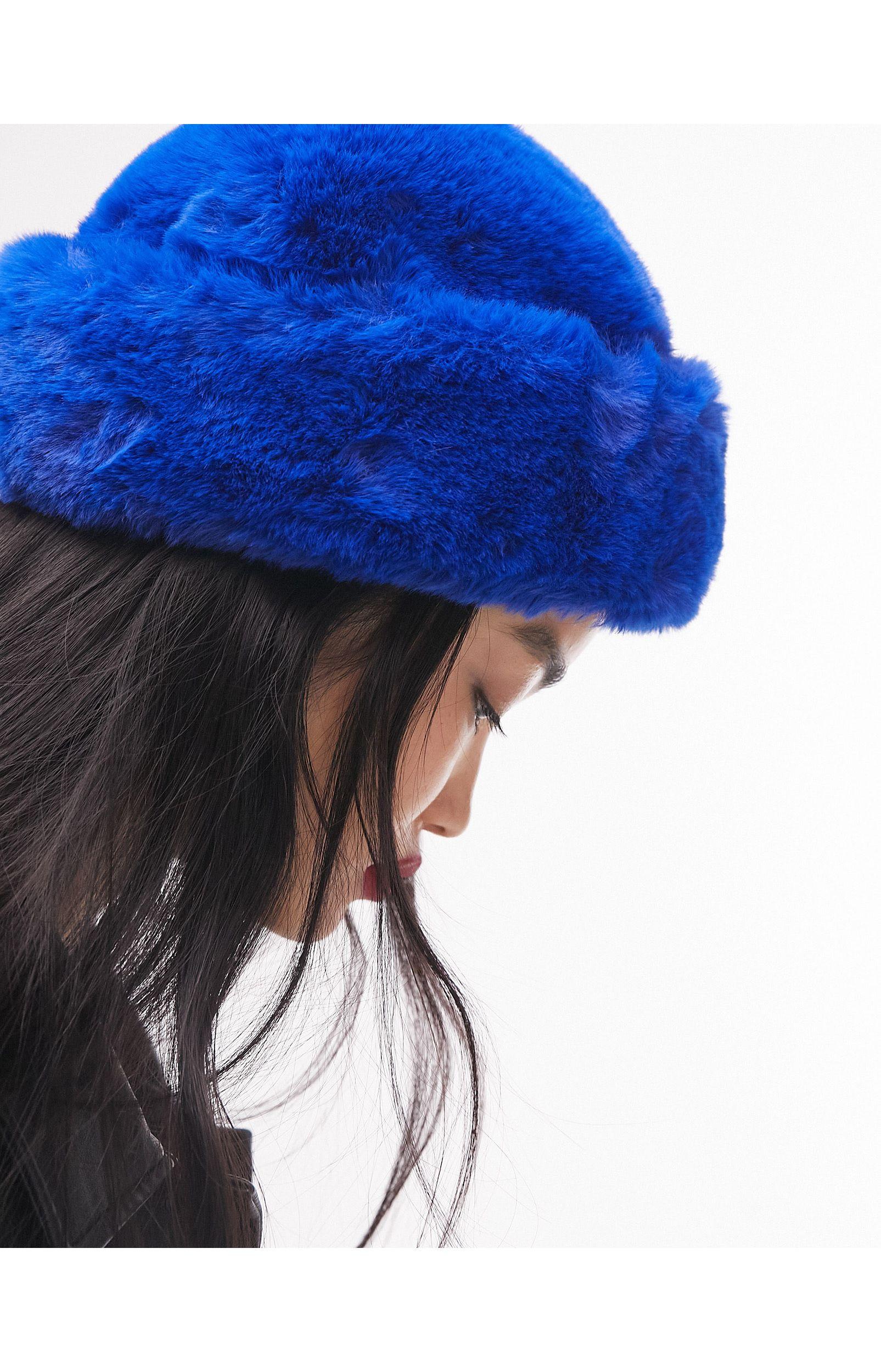 TOPSHOP Faux Fur Hat in Blue | Lyst
