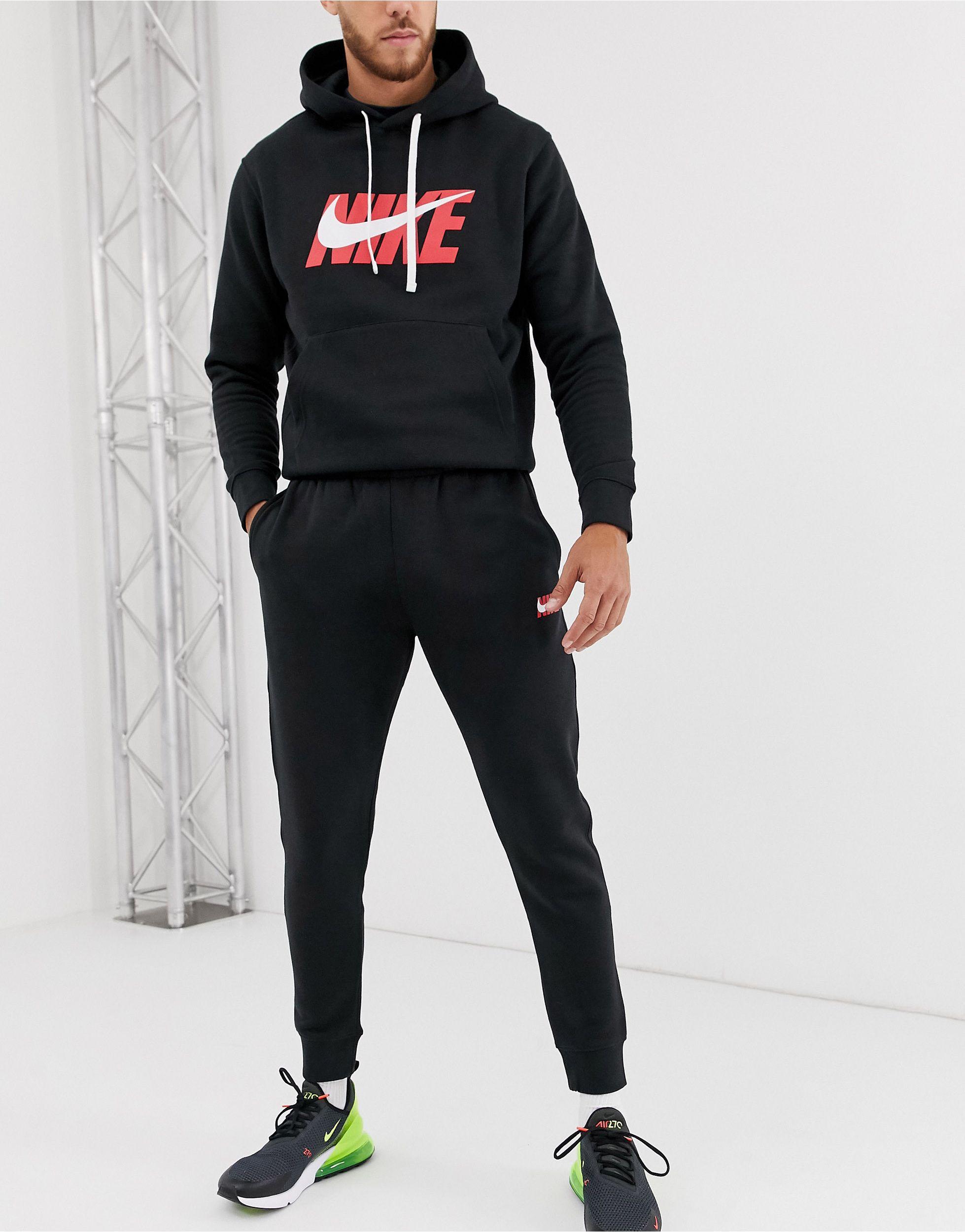 Nike Cotton Swoosh Logo Tracksuit in Black for Men - Lyst