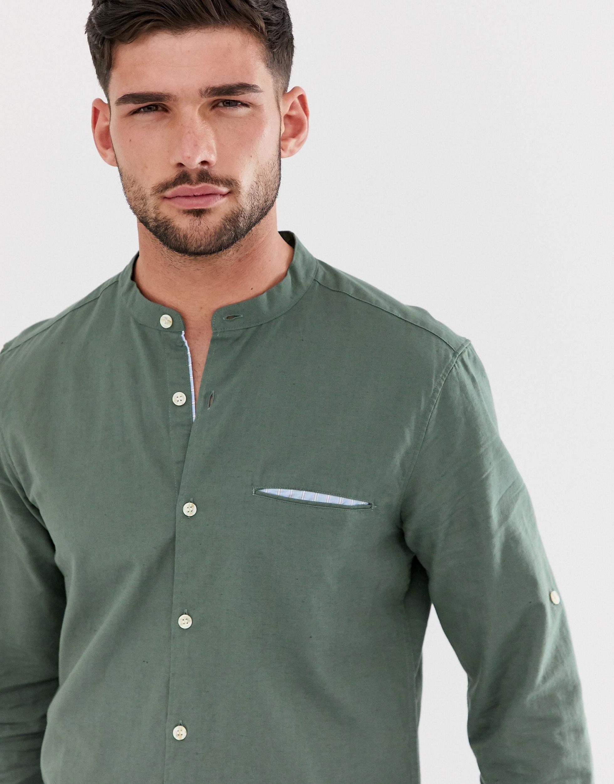 Pull&Bear Overhemd Zonder Kraag in het Groen voor heren | Lyst NL