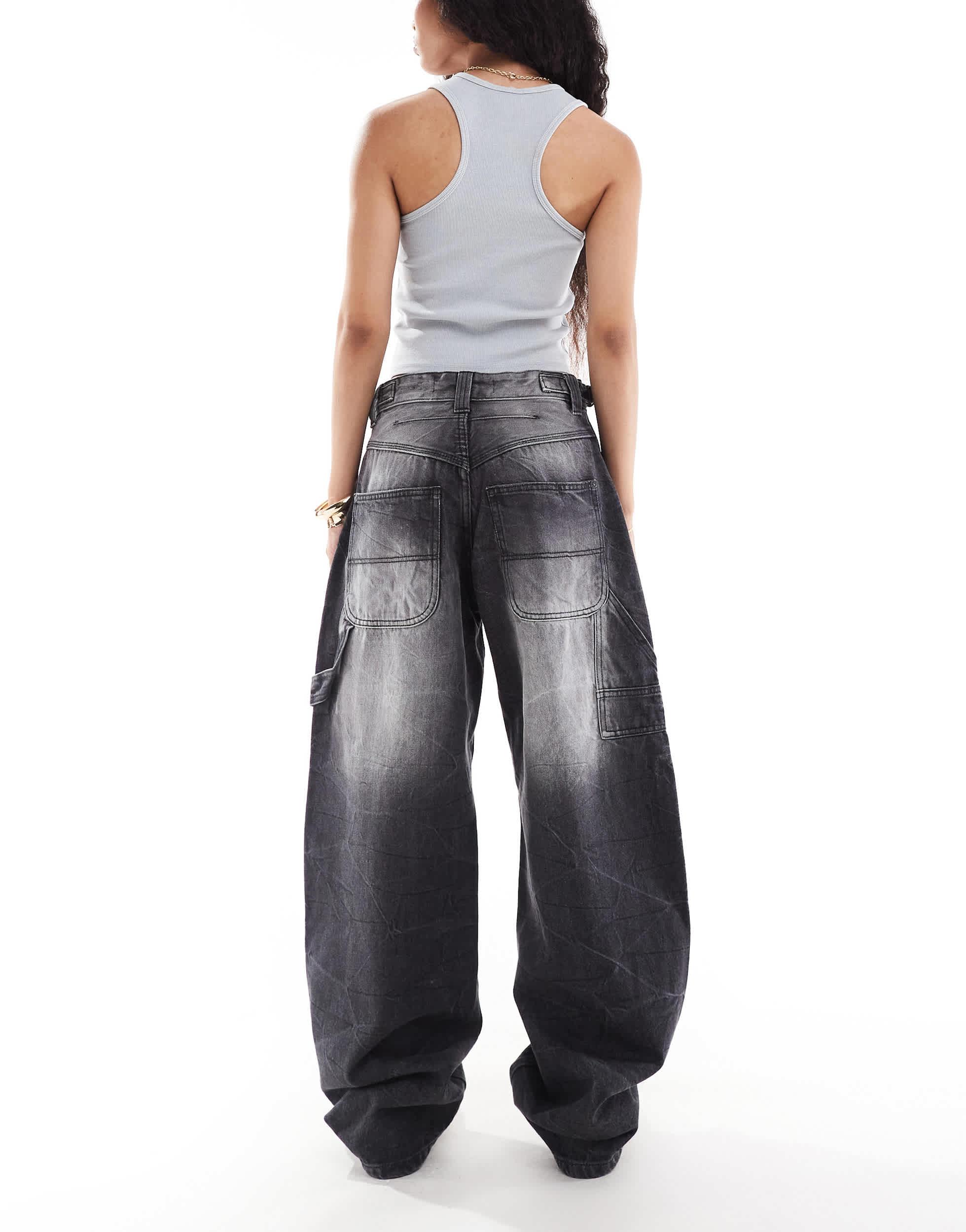 Bershka Petite Adjustable Waist Carpenter Jeans in Black Lyst