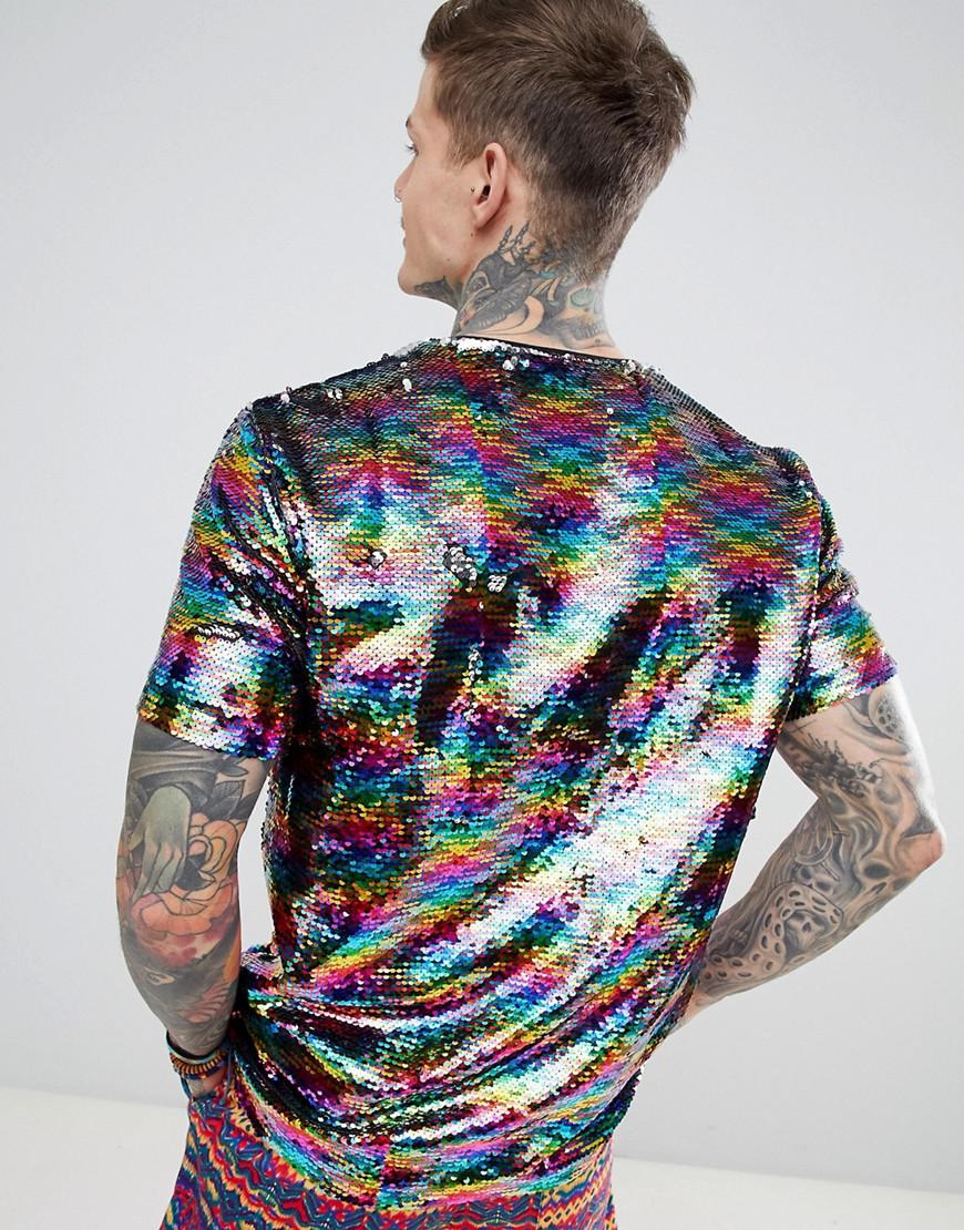 ASOS Festival Relaxed T-shirt With All Over Reversible Rainbow Sequins for  Men | Lyst