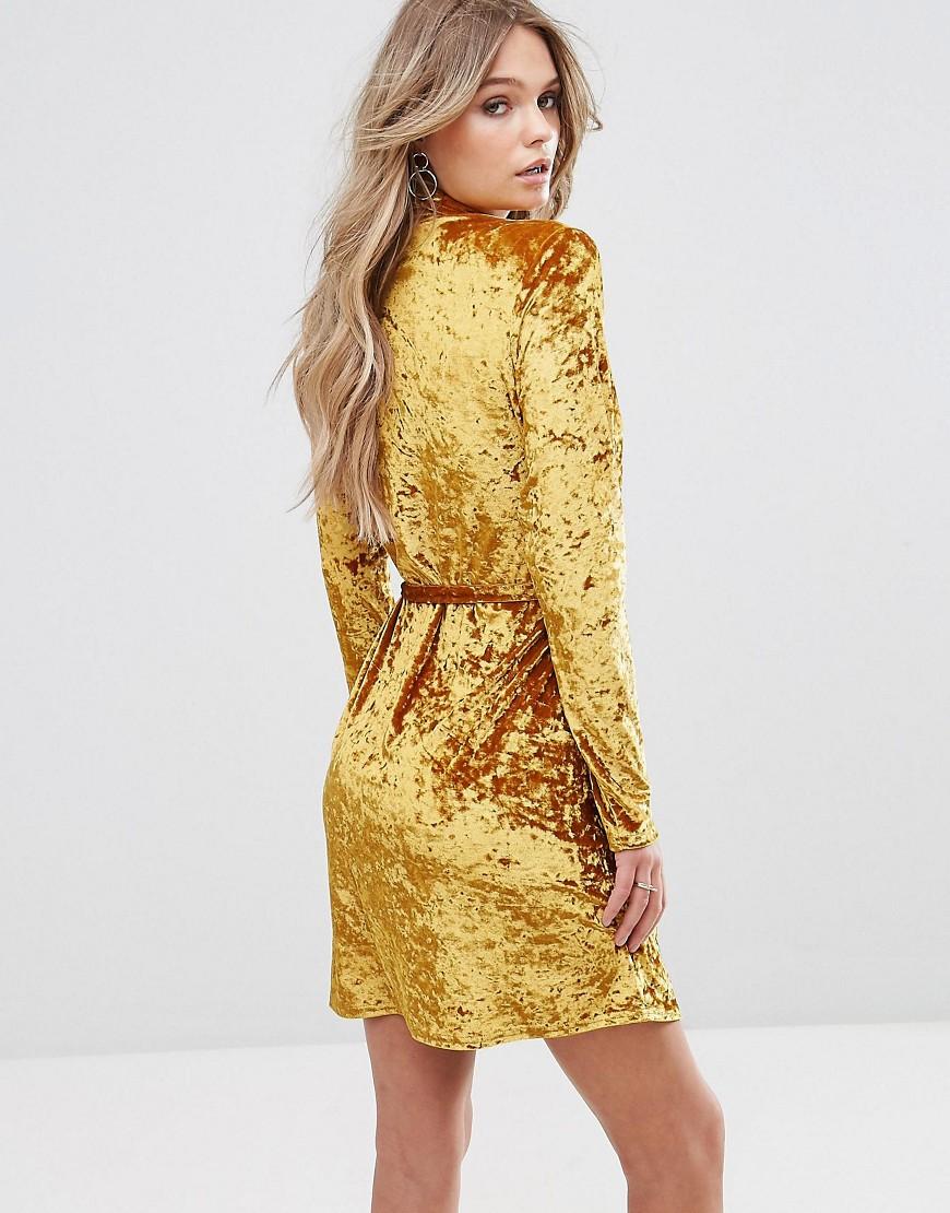 Crushed Gold Velvet Wrap Dress ...