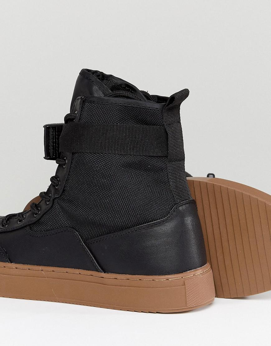 ASOS High Top Trainer Boots In Black With Gum Sole for Men
