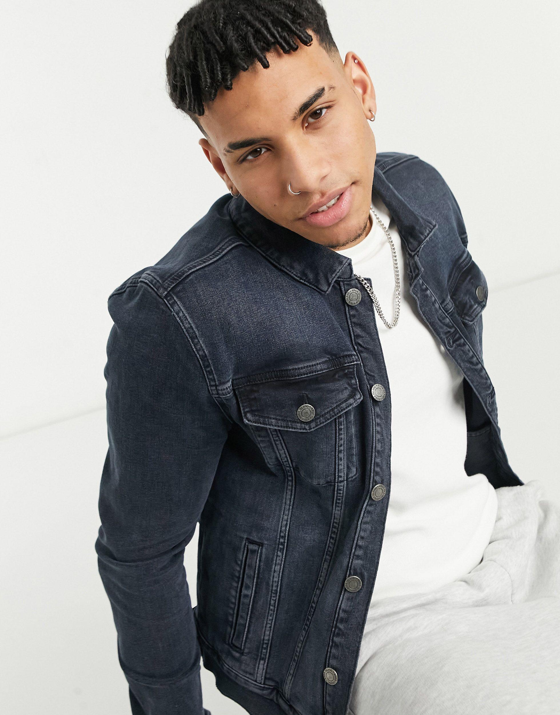 River Island Denim Jacket in Black for 
