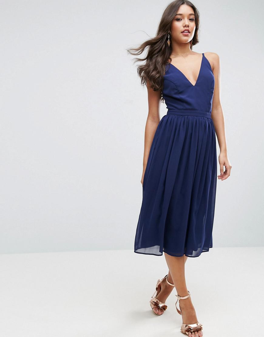 asos deep plunge pearl back midi dress