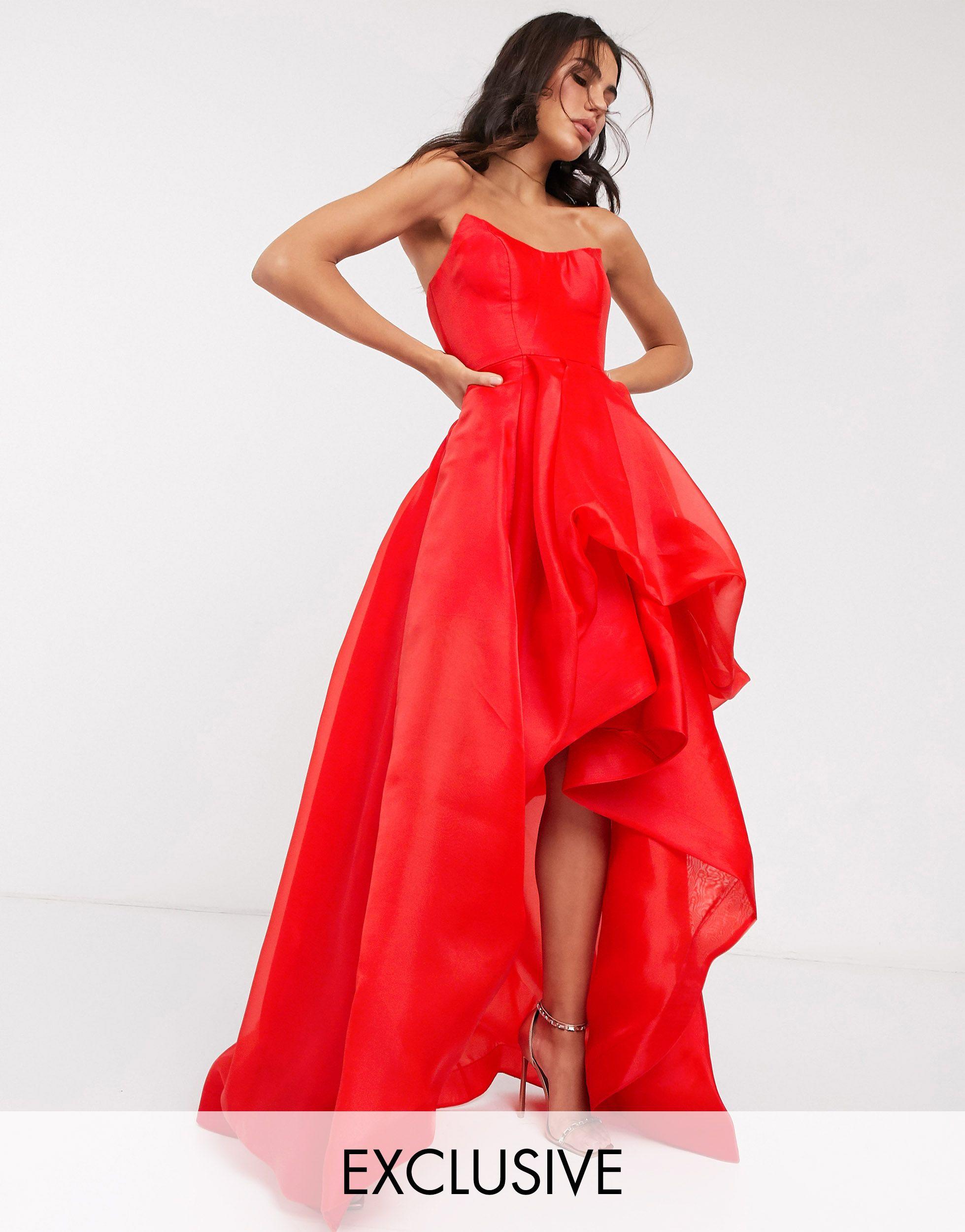 Bariano Exclusive Bandeau High Low Organza Maxi Dress in Red - Lyst