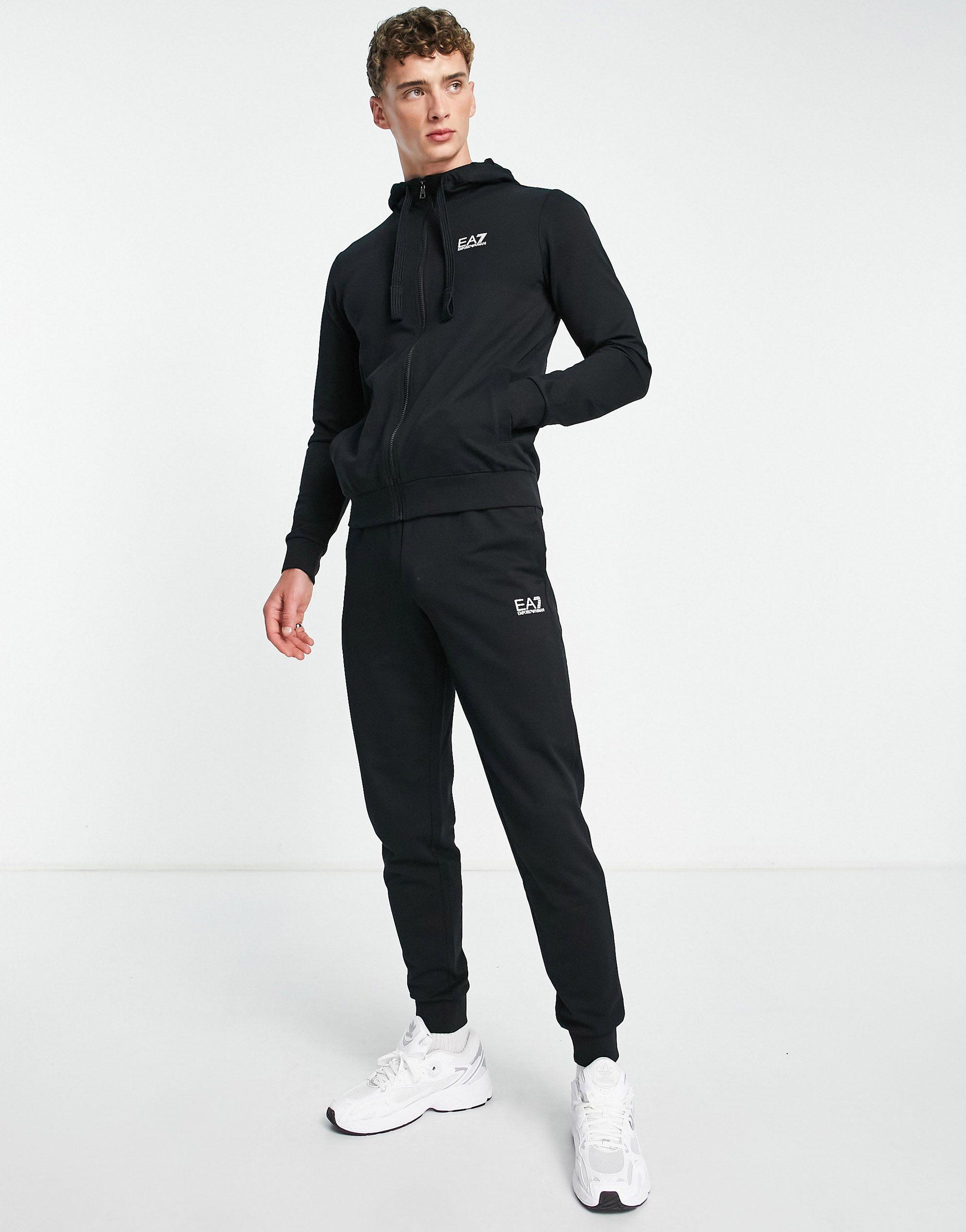 EA7 Armani Core Id Terry Hooded Tracksuit in Blue | Lyst