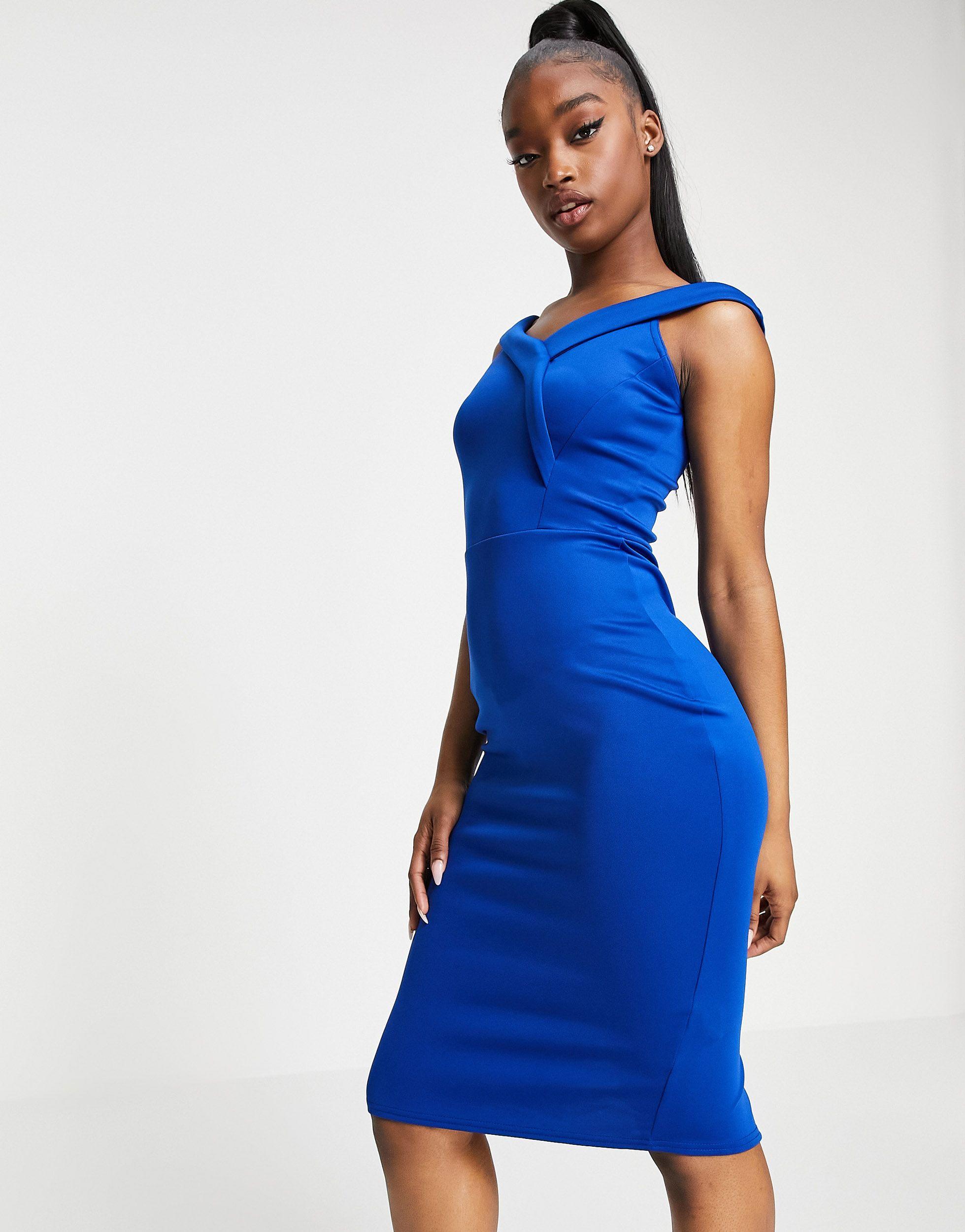 Lipsy Bardot Scuba Dress in Blue | Lyst