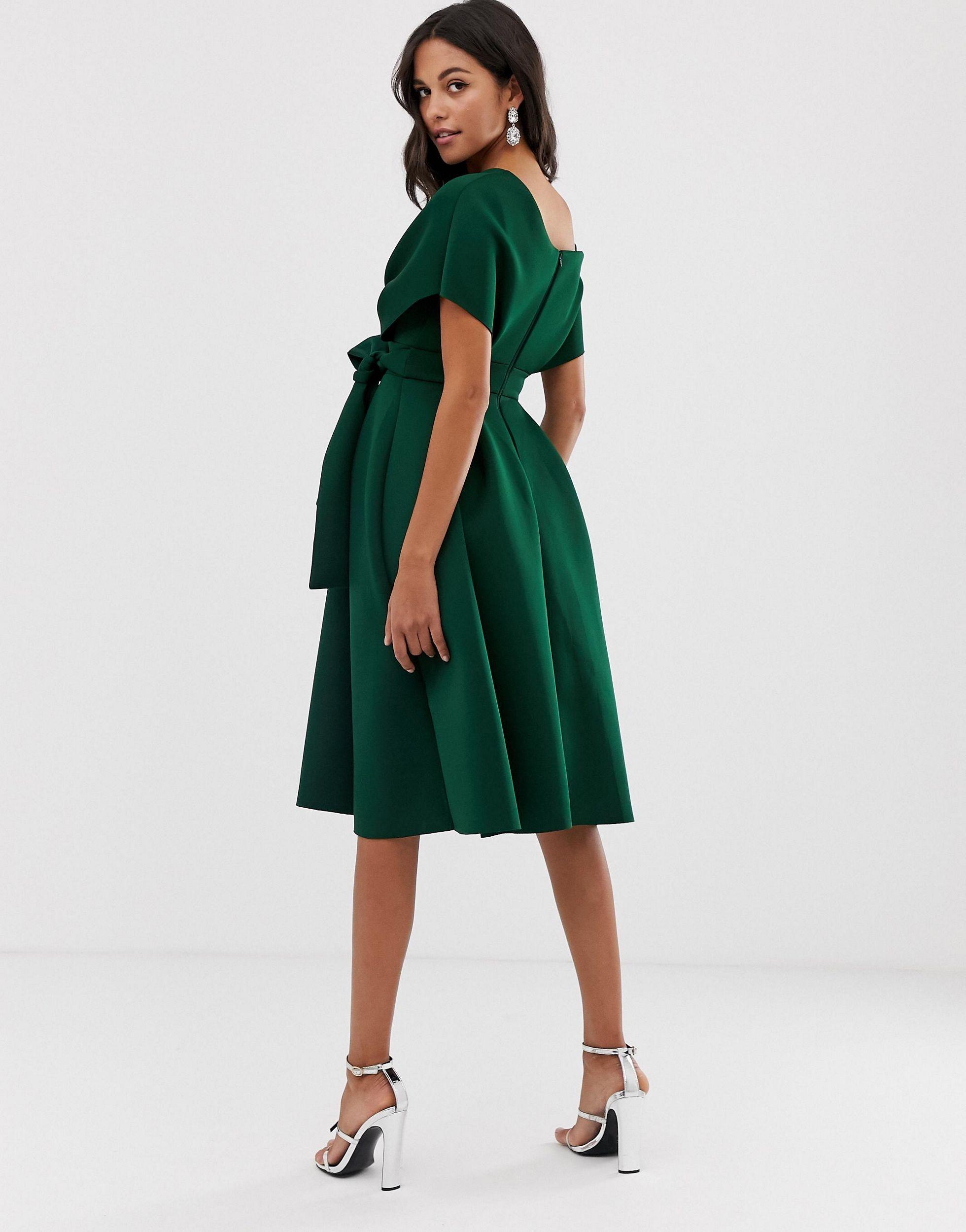 ASOS Fallen Shoulder Midi Prom Dress With Tie Detail in Green Lyst