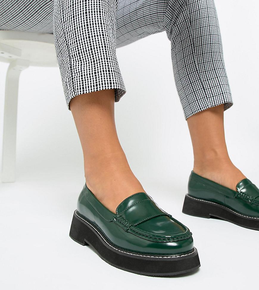 ASOS Wide Fit Mastery Chunky Loafer Flat Shoes in Green - Lyst