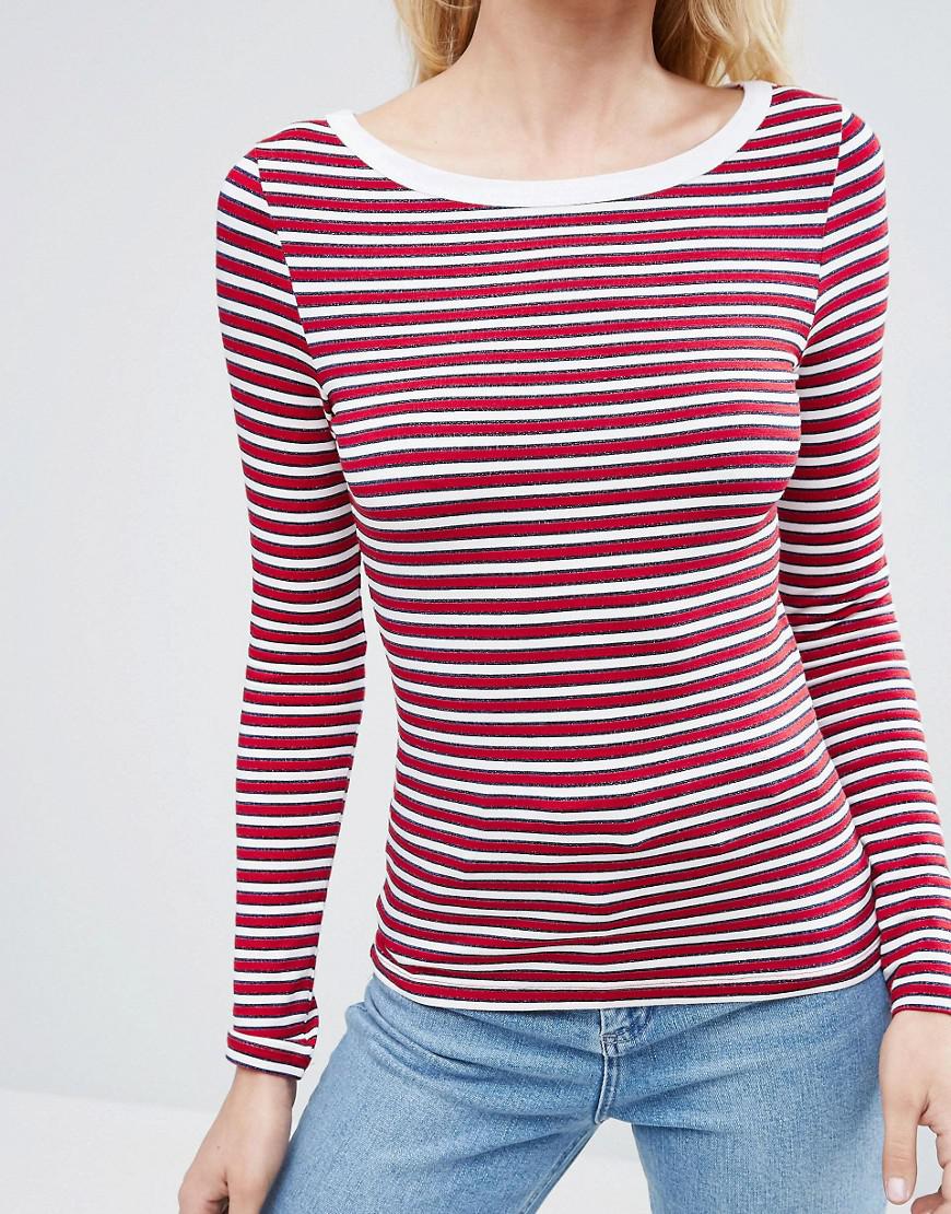 Lyst - Asos Long Sleeve Top In Sparkle Stripe in Red