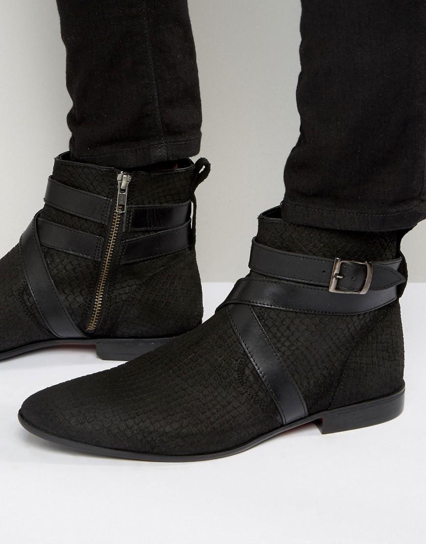 ASOS Suede Chelsea Boots With Strap Detail In Black Snake for Men - Lyst