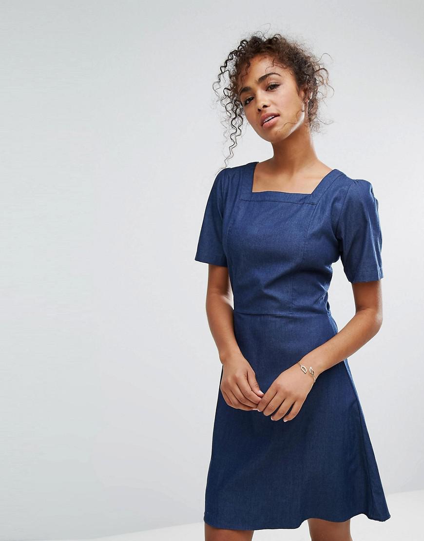 square neck denim dress