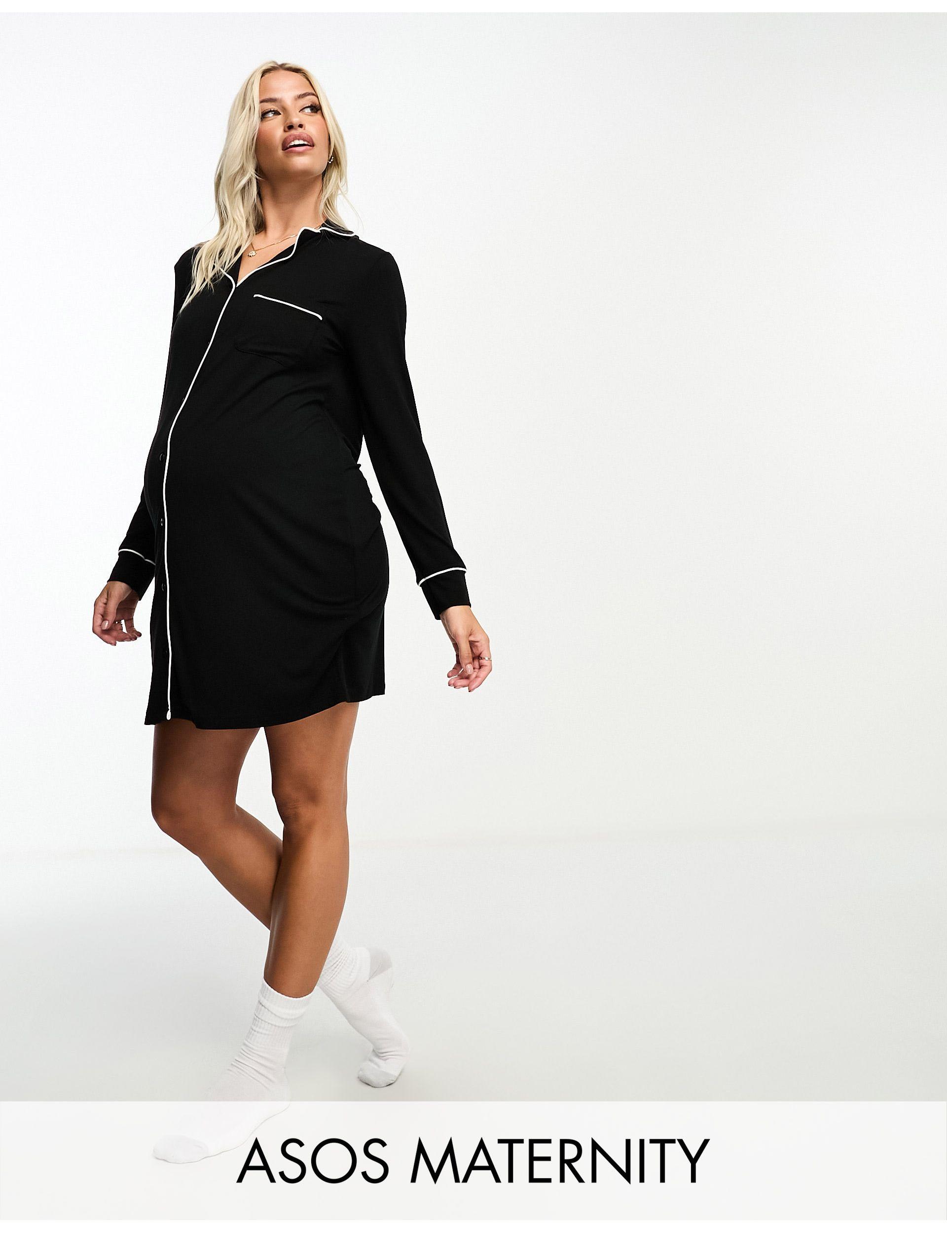 ASOS Asos Design Maternity Viscose Sleep Shirt With Contrast