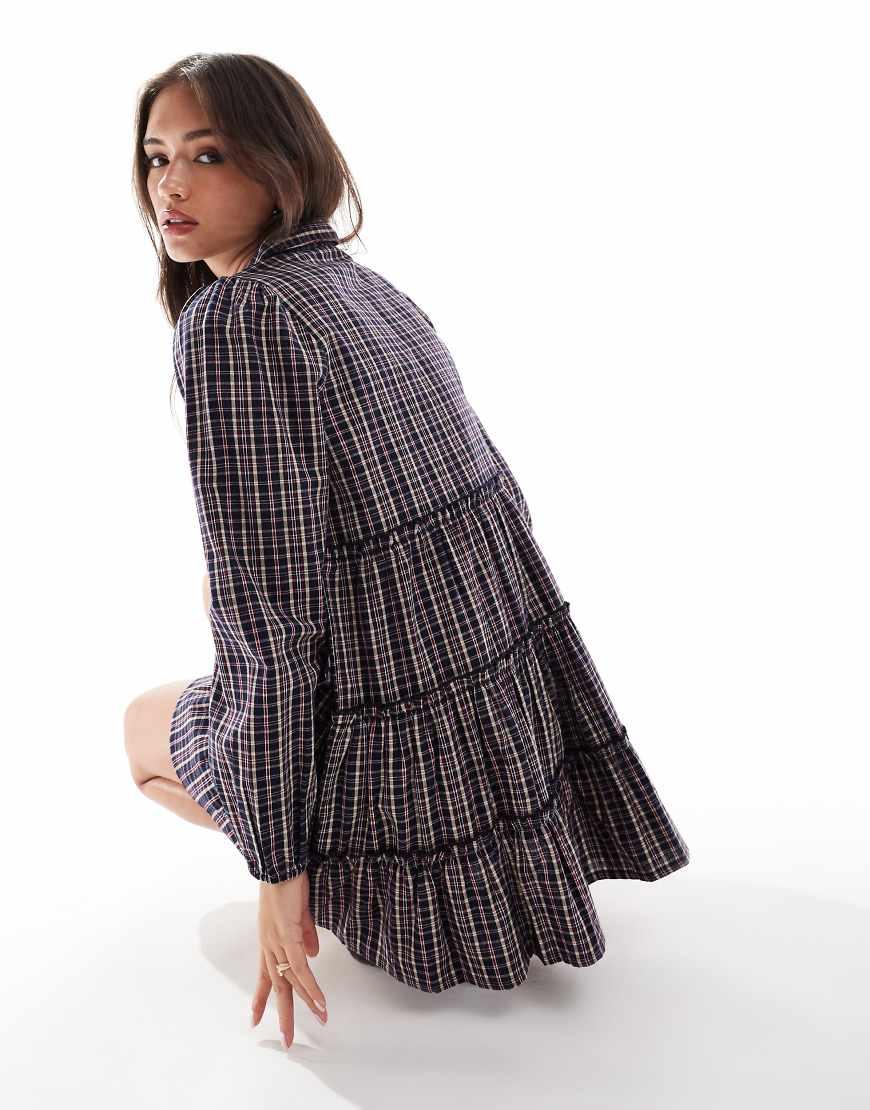 Wednesday's Girl Tiered Check Print Smock Dress in Purple Lyst UK