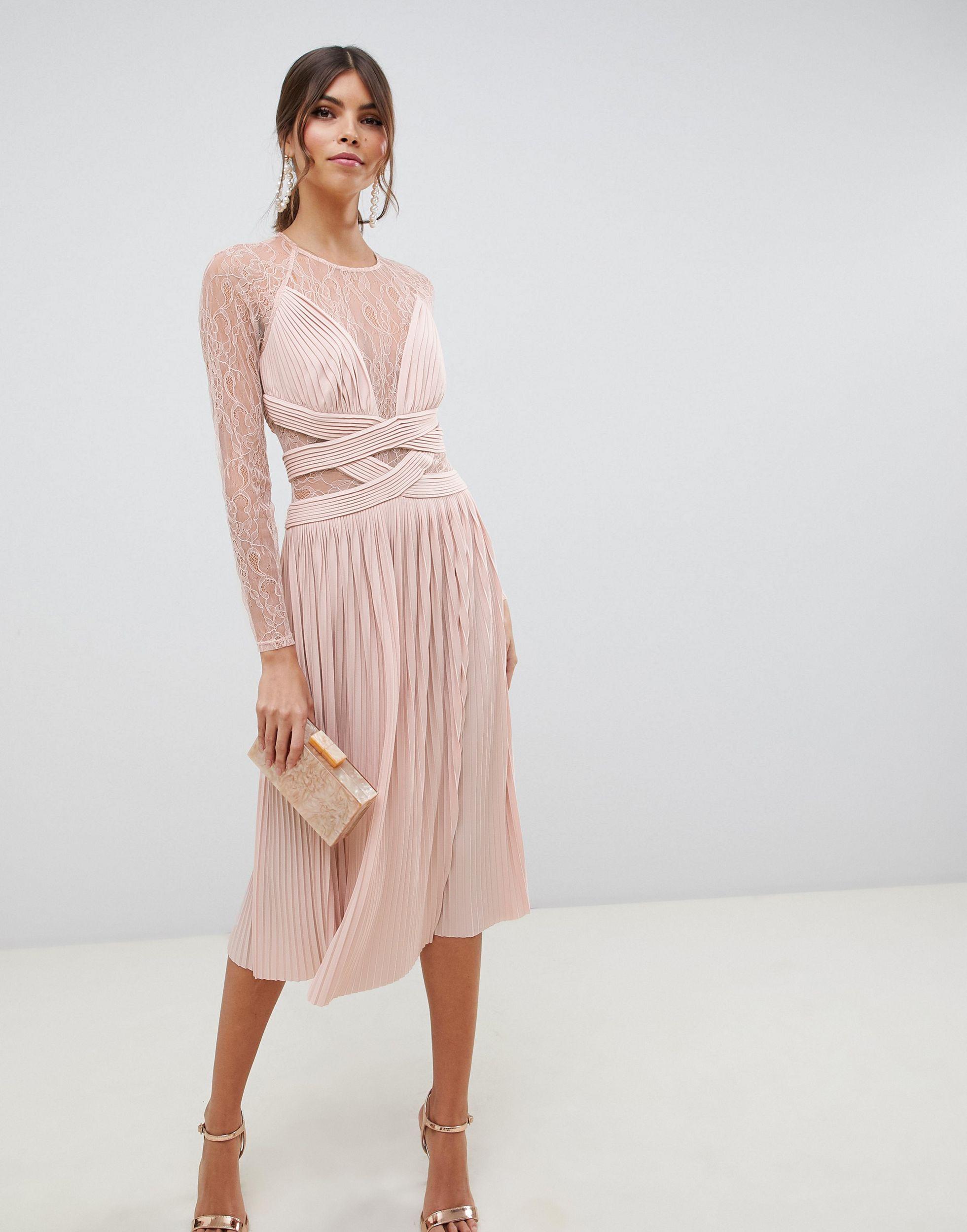 asos lace pinafore pleated midi dress