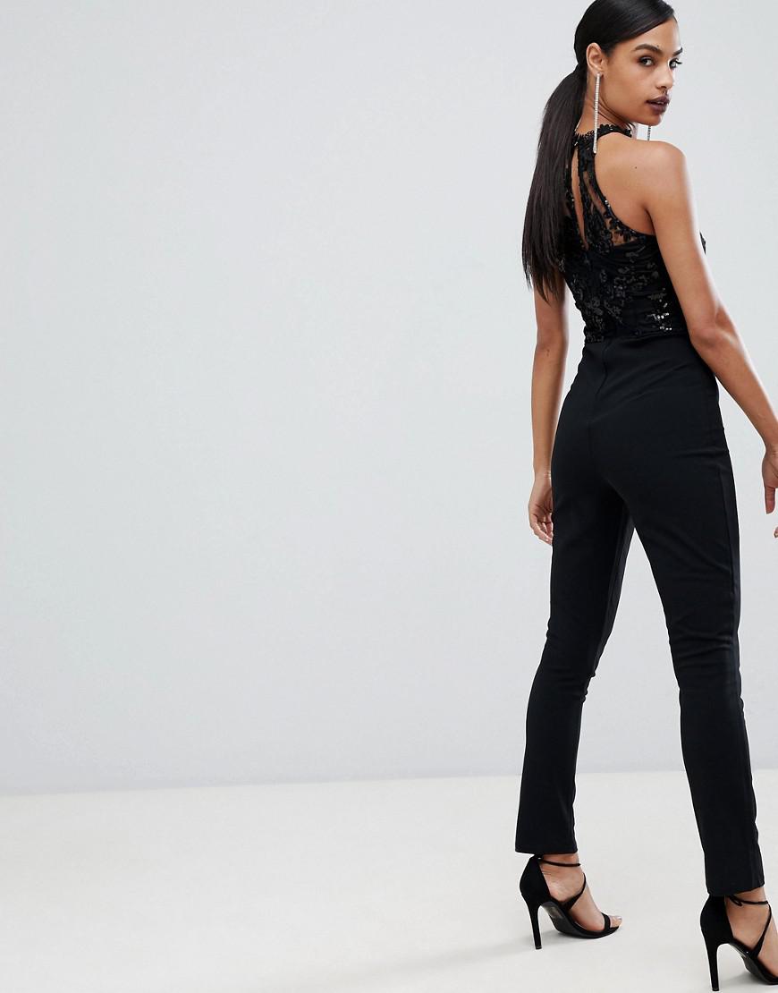 Lipsy High Neck Jumpsuit With Sequin Detail in Black Lyst UK