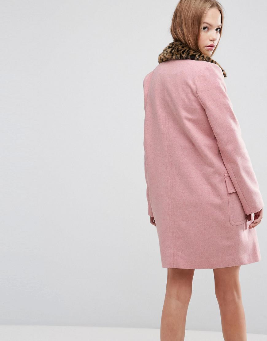 asos pink leopard coat