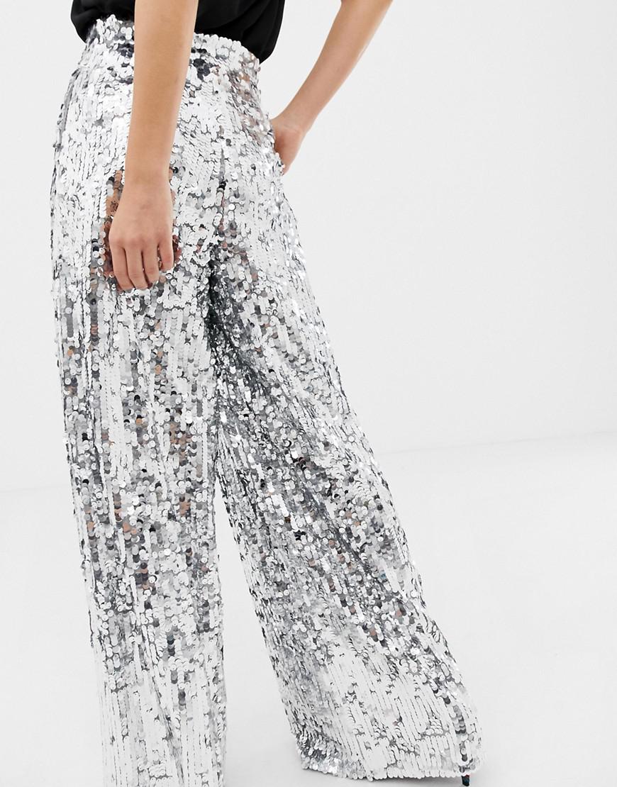 ASOS Silk Sequin Wide Leg Flare Trouser 