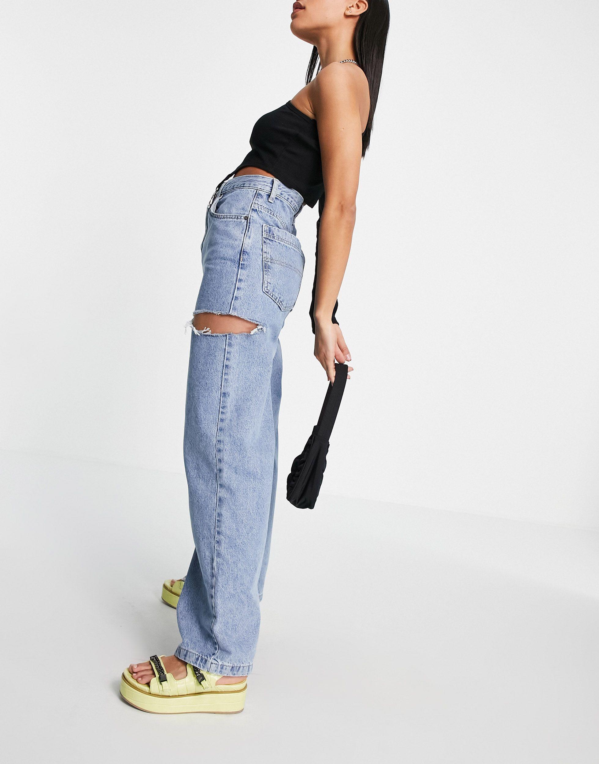 TOPSHOP baggy Jeans With Side Rip in Blue | Lyst
