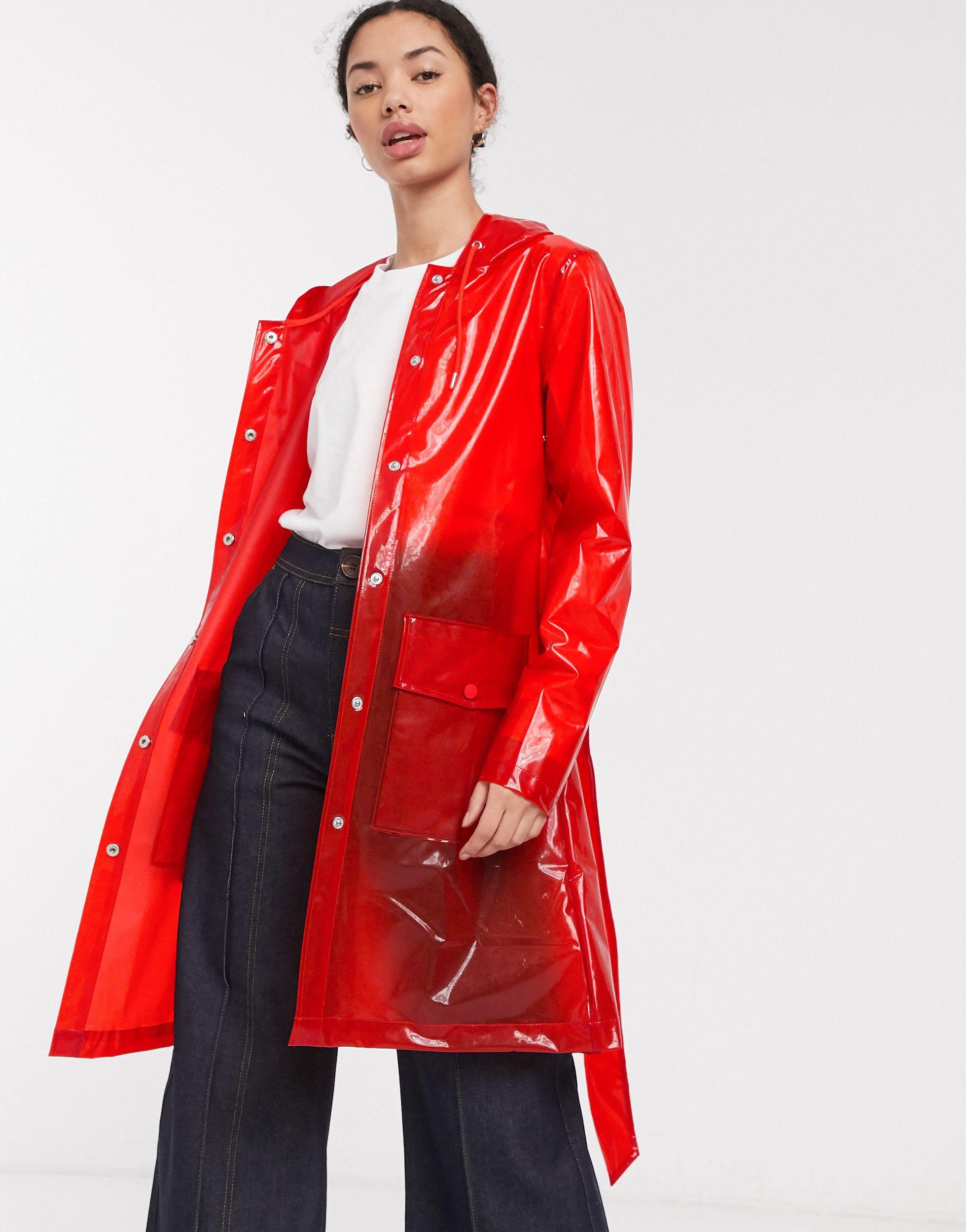 Rains Transparent Belted Jacket in Red | Lyst