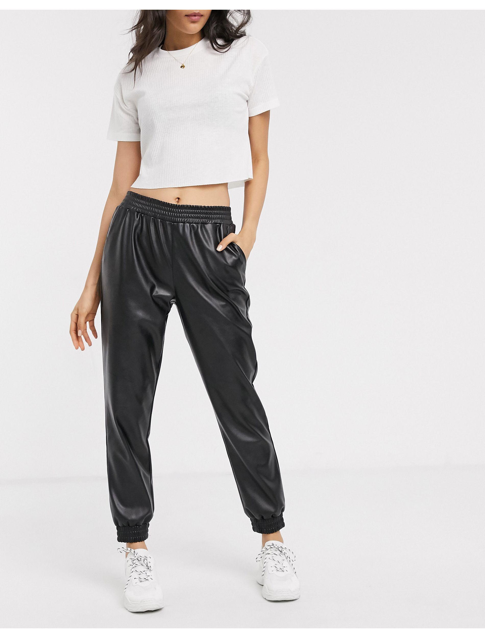 Black leather look joggers Clearance
