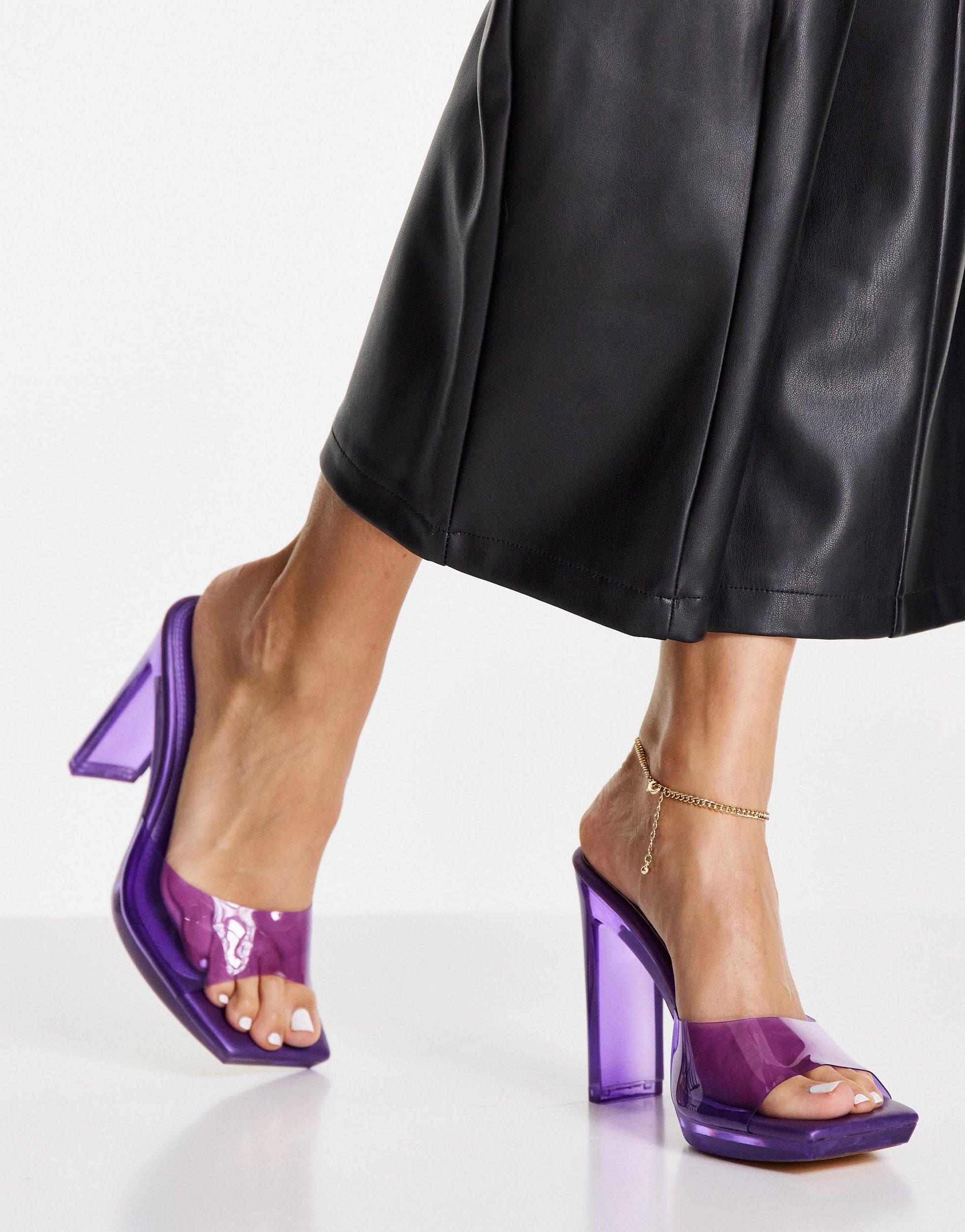 TOPSHOP Ria High Heeled Clear Platform Mules in Purple | Lyst