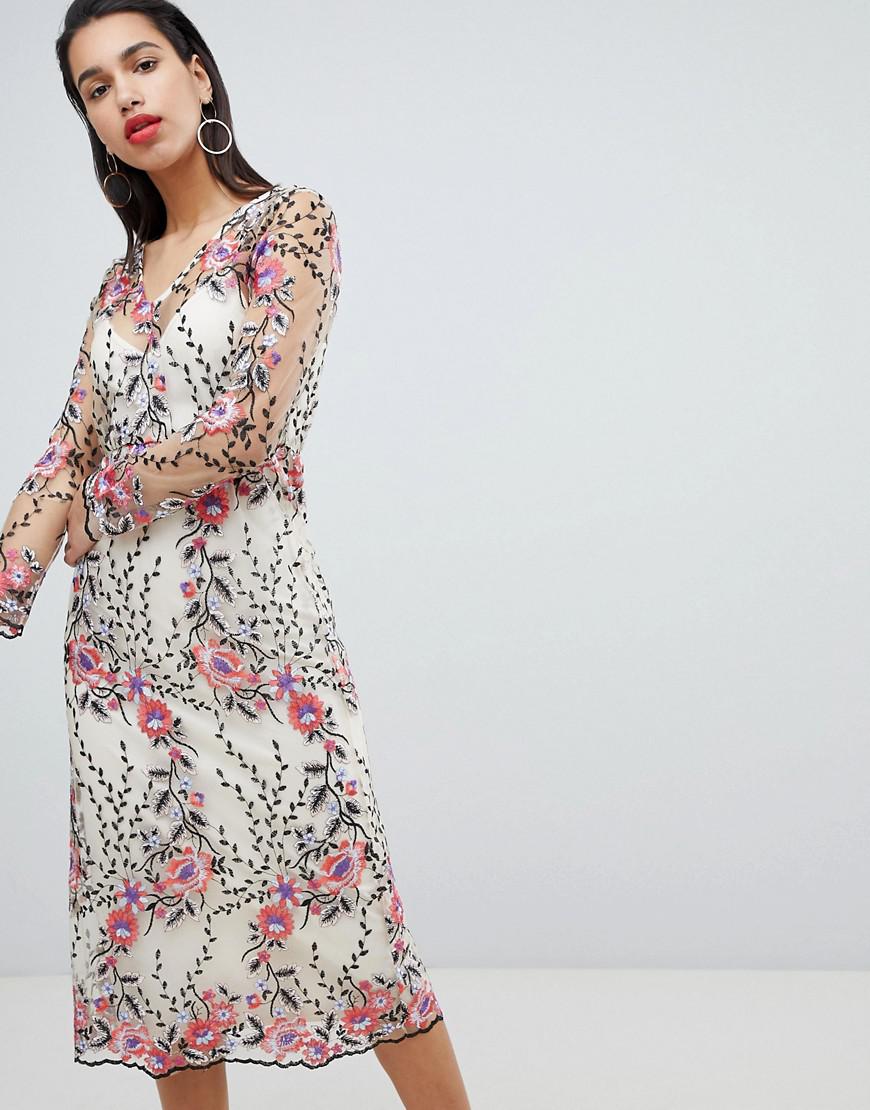 embroidered floral midi dress