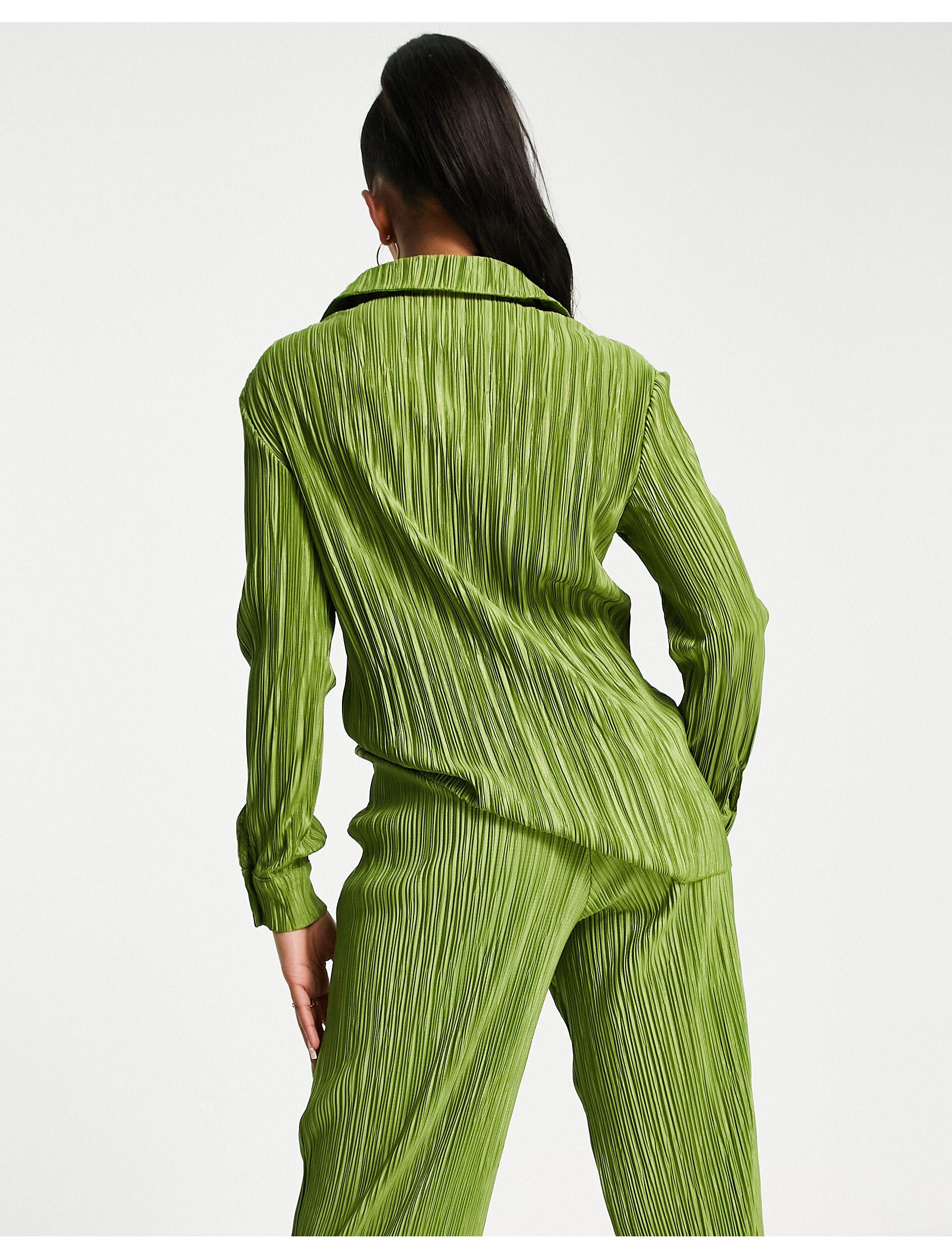 Stradivarius Pleated Co-ord Shirt in Green | Lyst