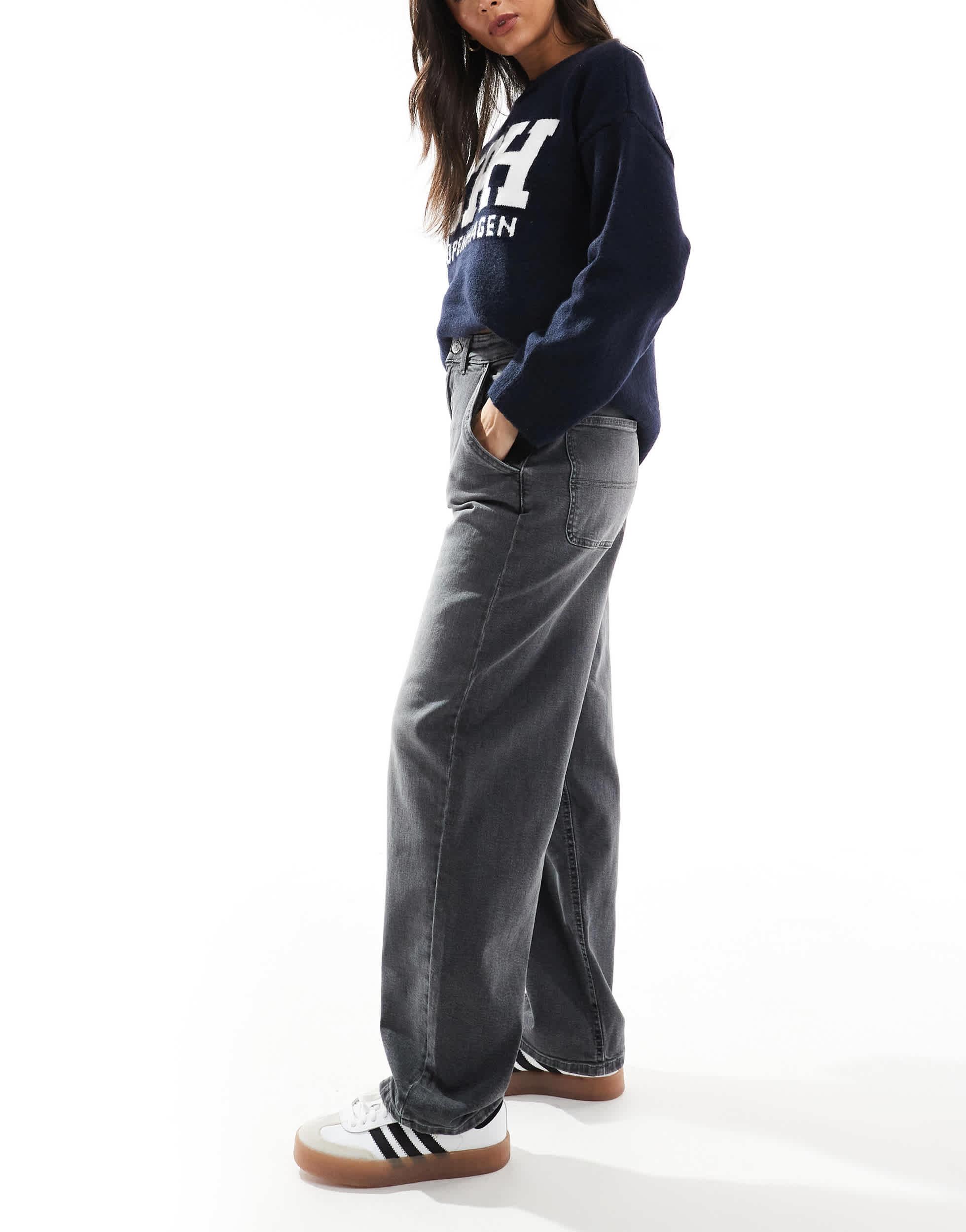 ONLY Gia Mid Rise Loose Baggy Fit Jeans in Black | Lyst Canada