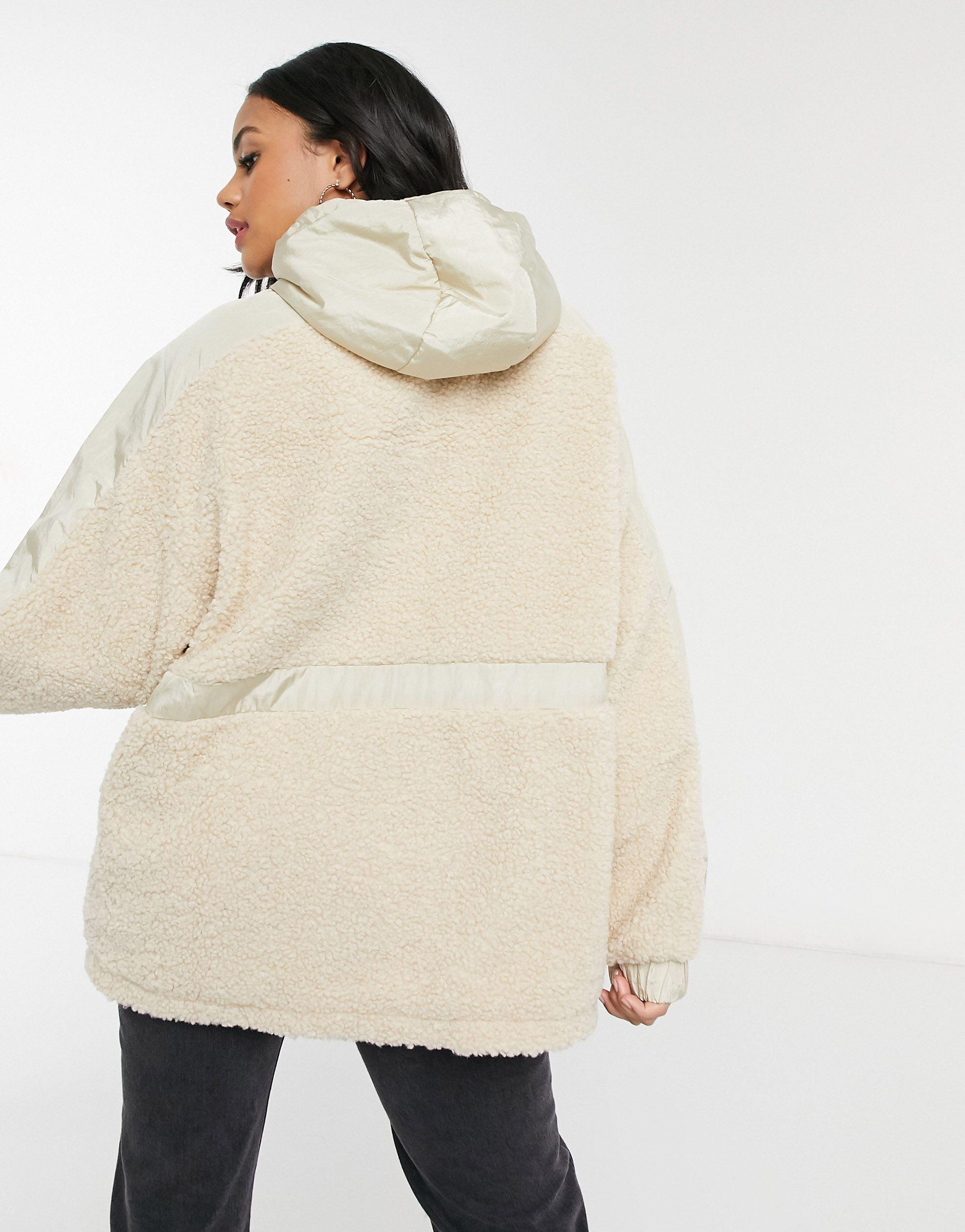 ASOS Fleece Paneled Tech Jacket in Cream (Natural) - Lyst